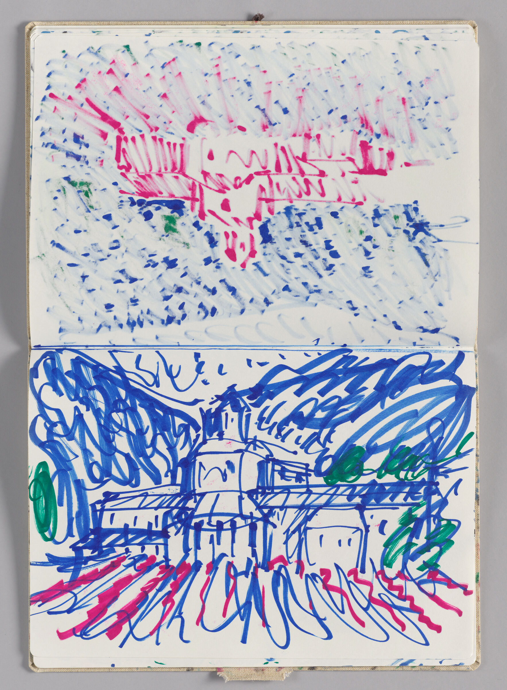 Untitled (Bleed-Through Of Previous Page, Left Page); Untitled (Landscape With Building, Right Page)