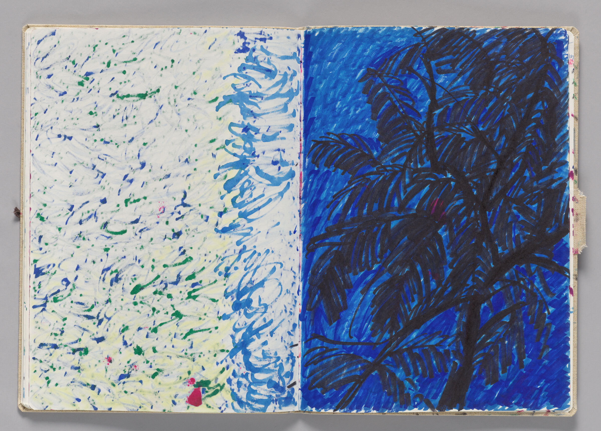 Untitled (Bleed-Through Of Previous Page, Left Page); Untitled (Tree Against Blue Background, Right Page)