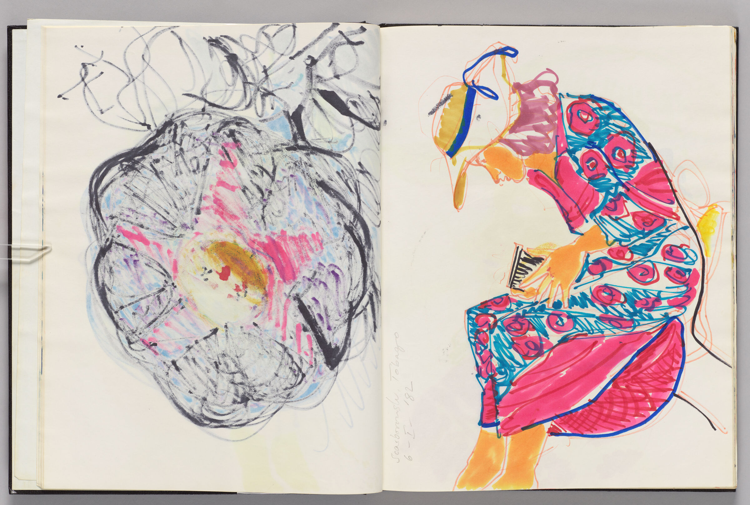 Untitled (Bleed-Through Of Previous Page, Left Page); Untitled (3/4 Portrait Of Female Figure (Elizabeth Goldring) Reading, Right Page)