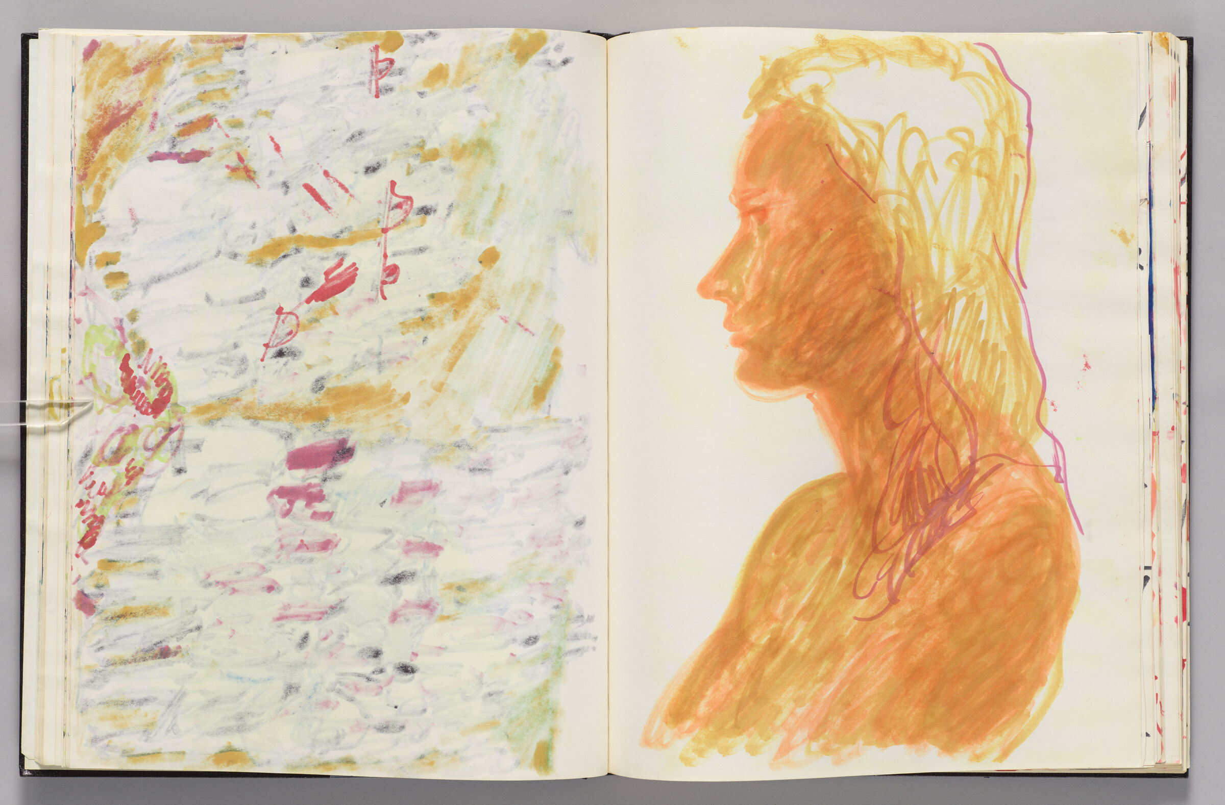 Untitled (Bleed-Through Of Previous Page, Left Page); Untitled (Profile Bust Portait Of Female Figure (Elizabeth Goldring), Right Page)
