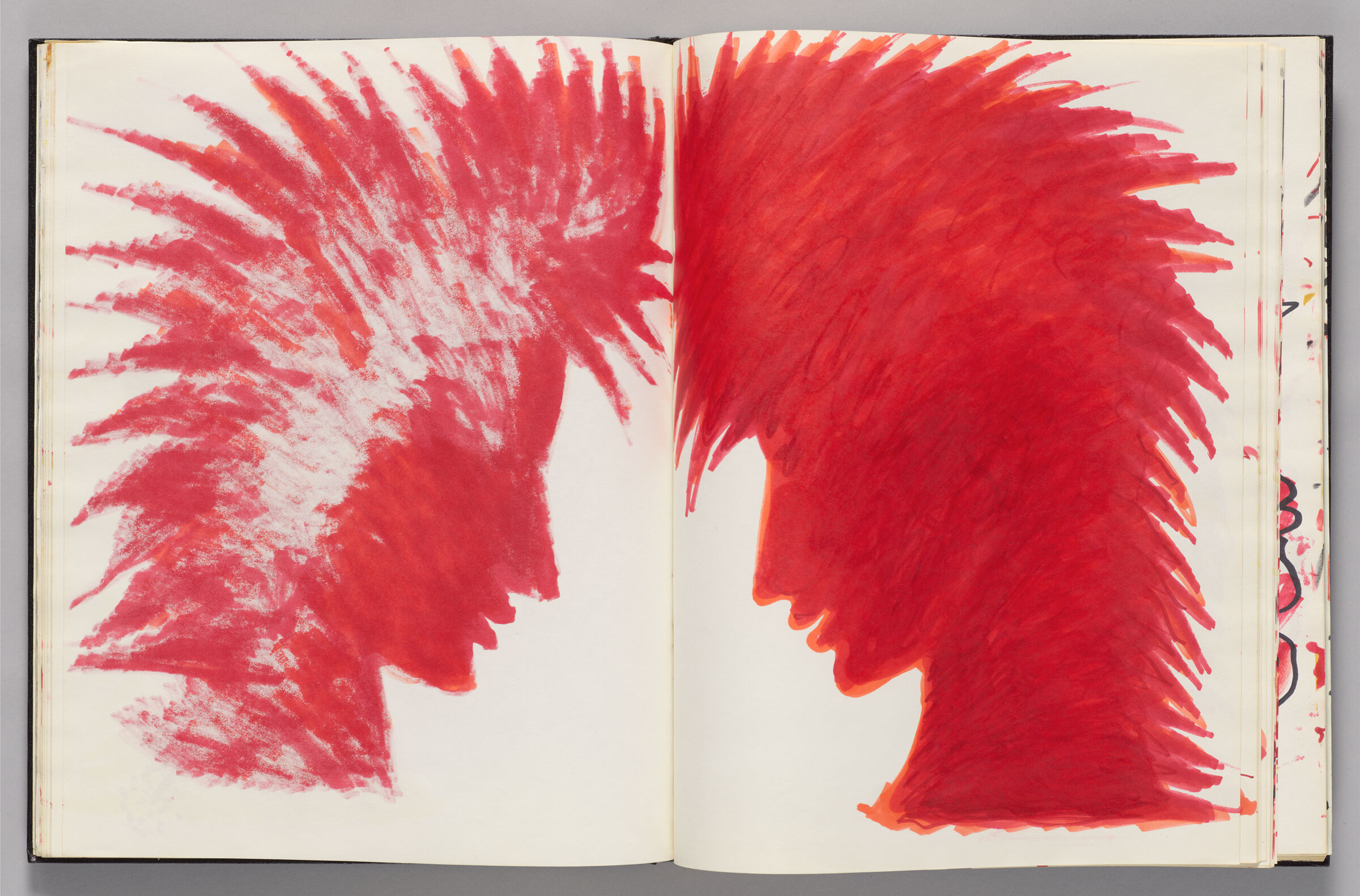 Untitled (Bleed-Through Of Previous Page, Left Page); Untitled (Head In Profile With Spiky Hair, Right Page)