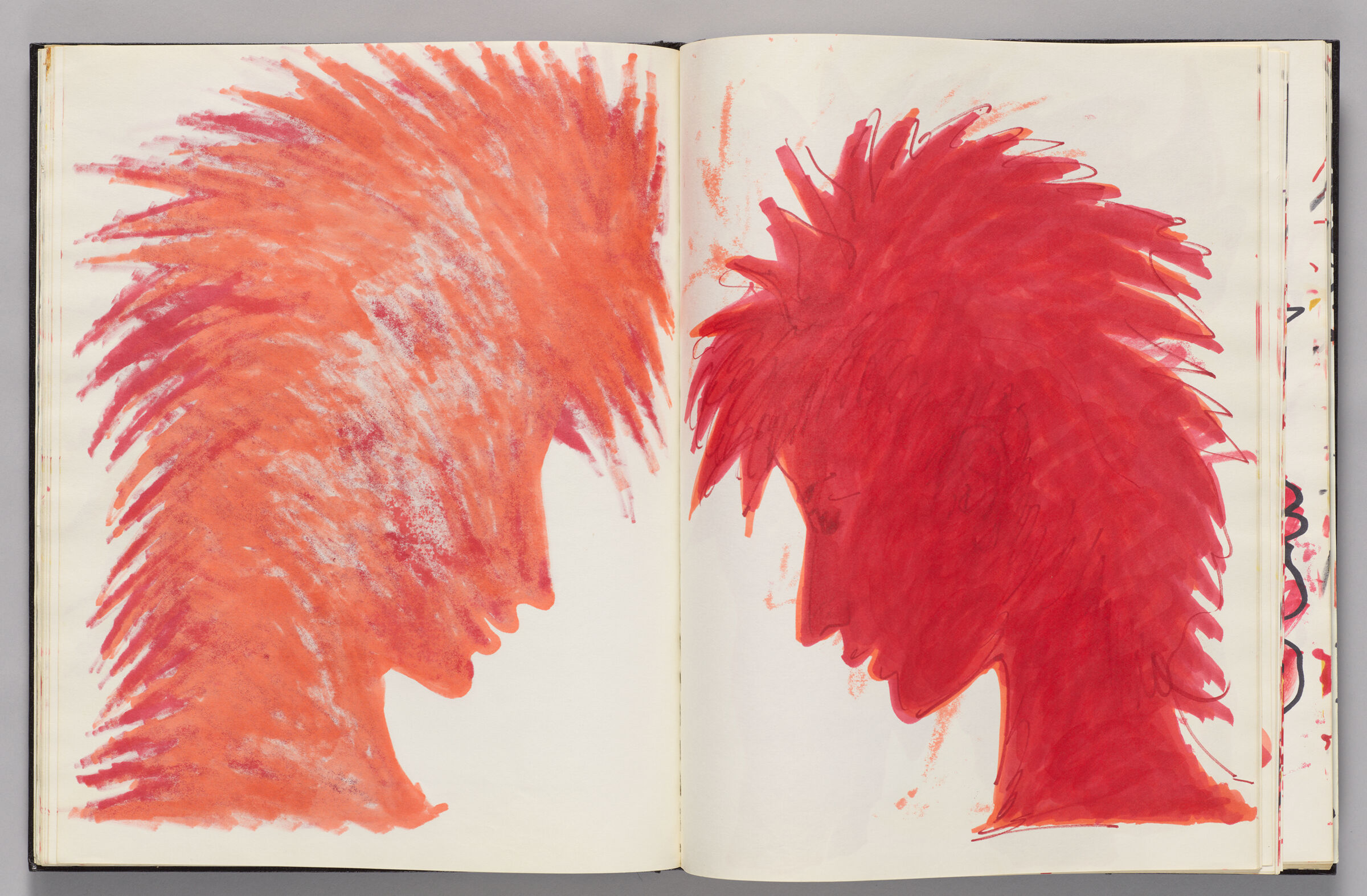 Untitled (Bleed-Through Of Previous Page, Left Page); Untitled (Head In Profile With Spiky Hair, Right Page)