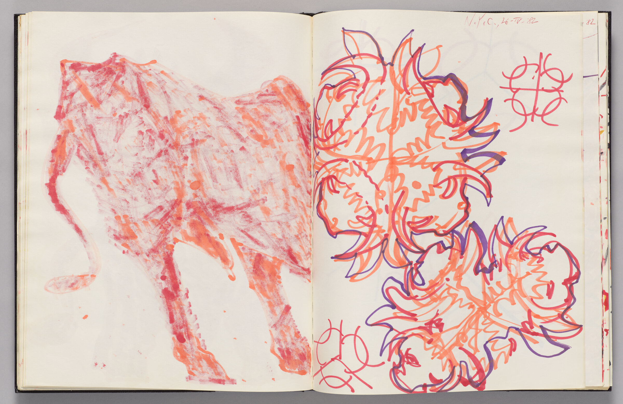 Untitled (Bleed-Through Of Minotaur Body, Left Page); Untitled (Minatour Heads, Right Page)