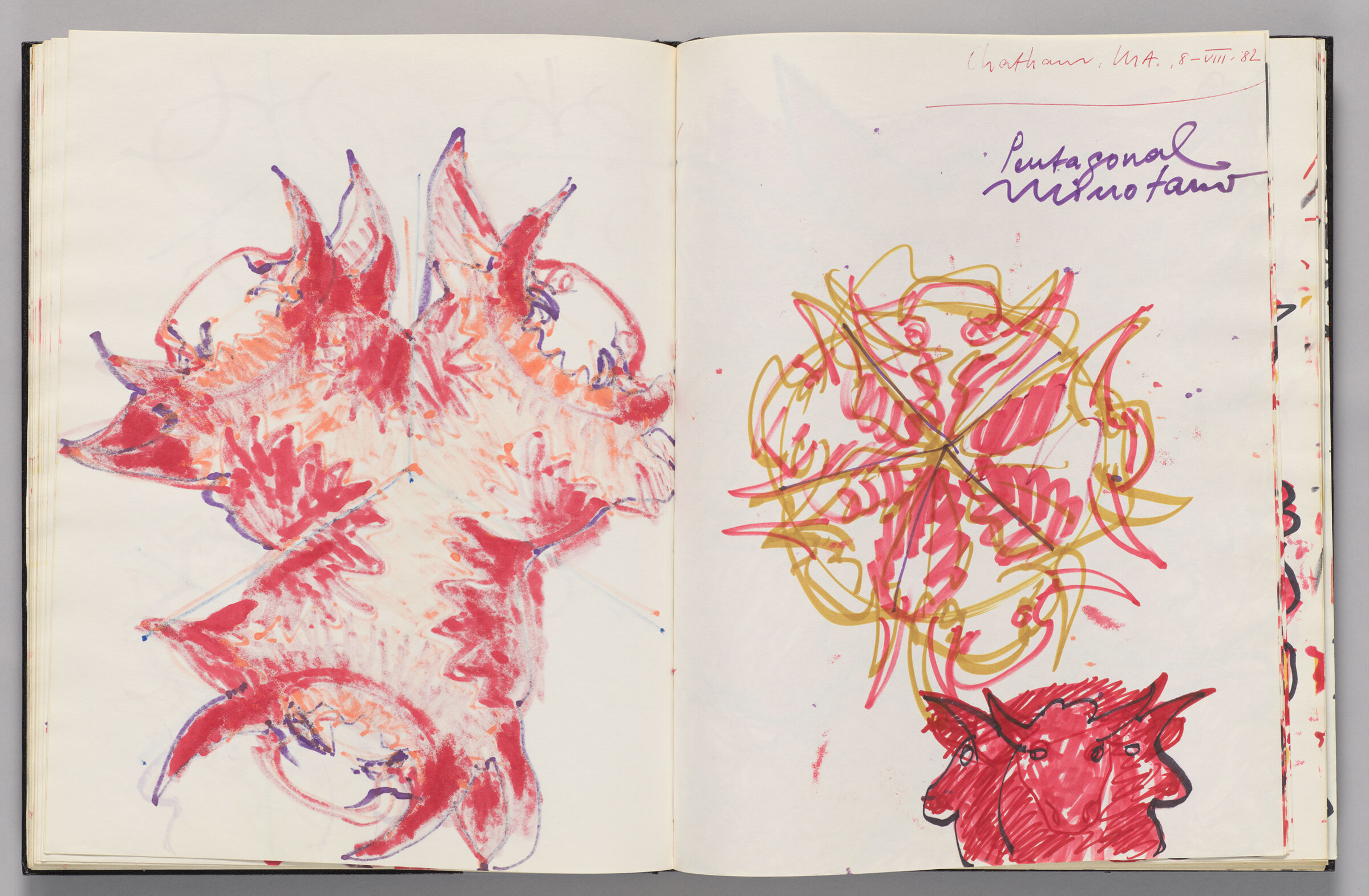 Untitled (Bleed-Through Of Previous Page, Left Page); Untitled (Minotaur Heads, Aerial And Side Views, Right Page)