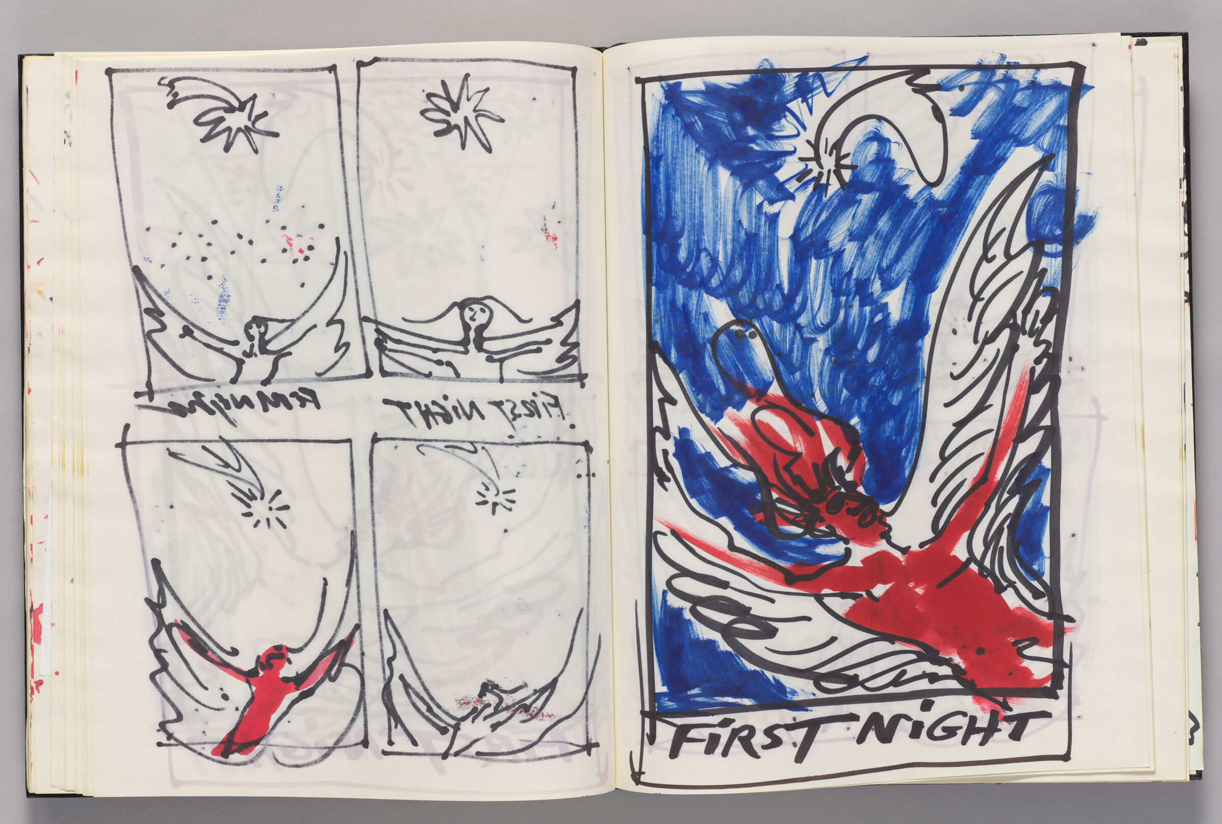 Untitled (Bleed-Through Of Previous Page, Left Page); Untitled (Full-Page Design For First Night Poster, Right Page)