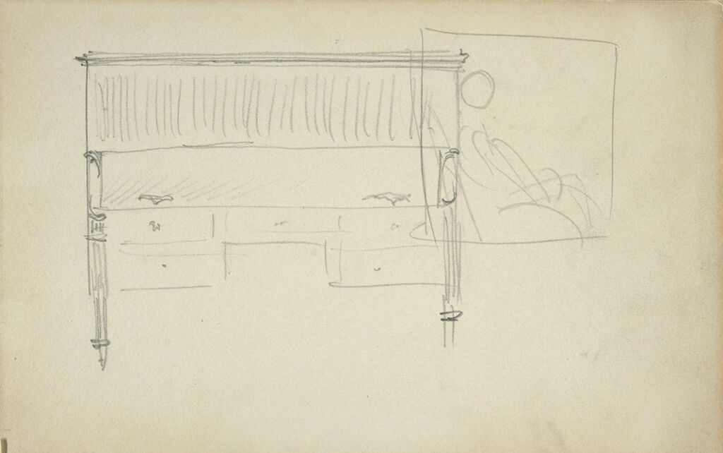 Blank Page; Verso: Sketch Of Desk And Portrait Sketch