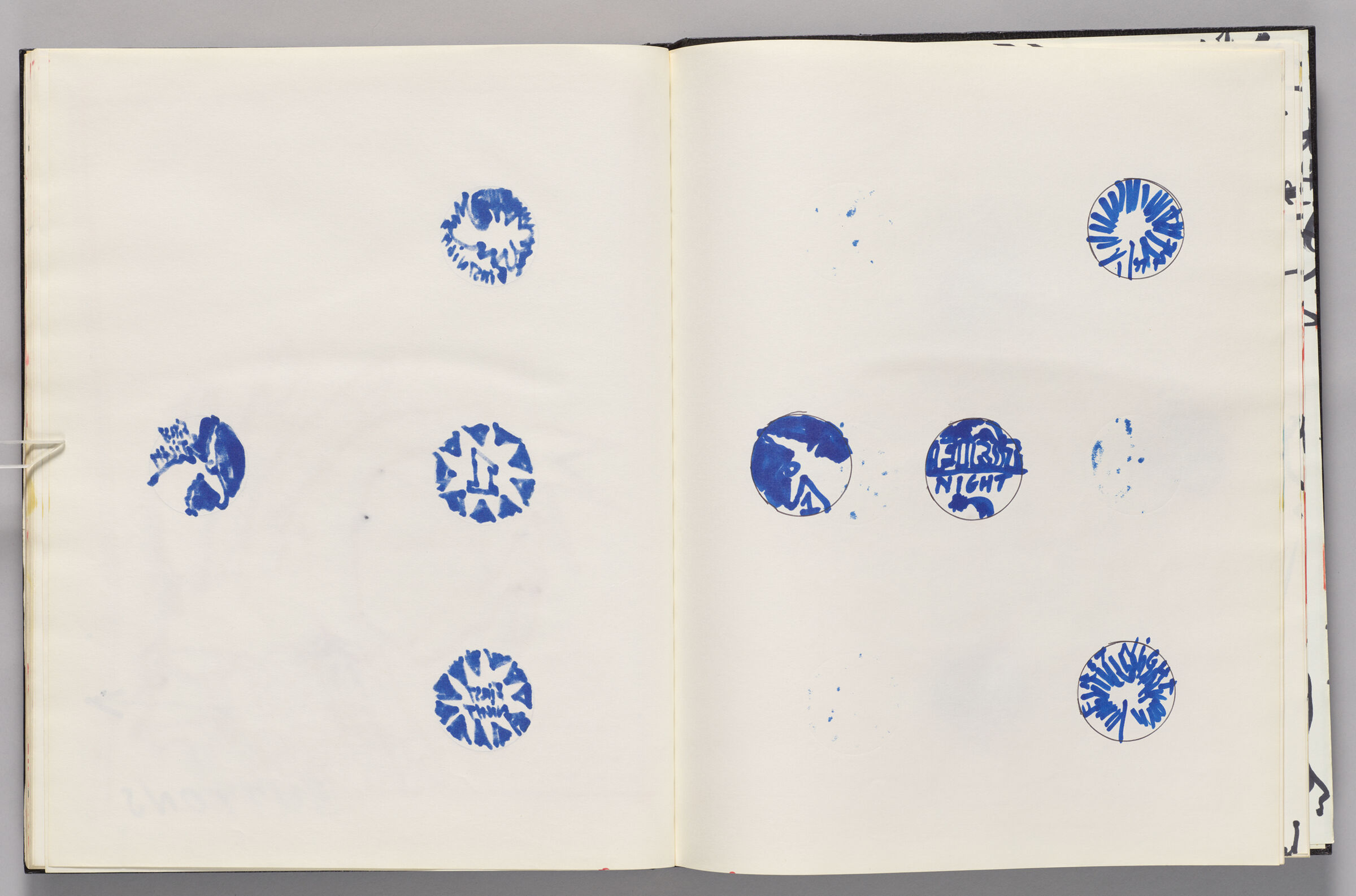 Untitled (Bleed-Through Of Previous Page, Left Page); Untitled (Four Designs For First Night Buttons, Right Page)