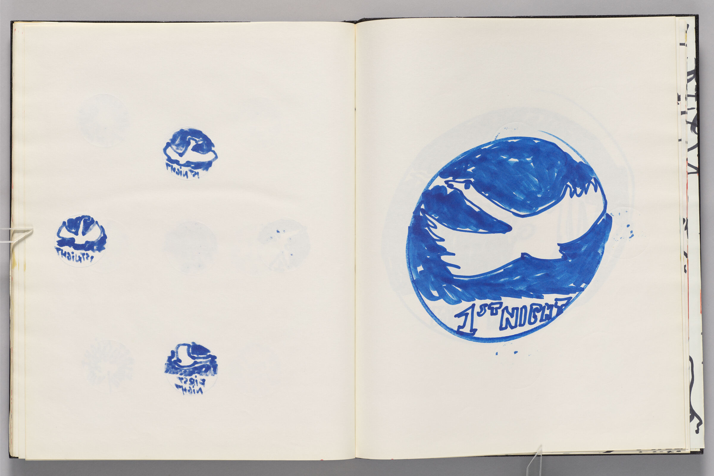 Untitled (Bleed-Through Of Previous Page, Left Page); Untitled (Design For First Night Button, Right Page)
