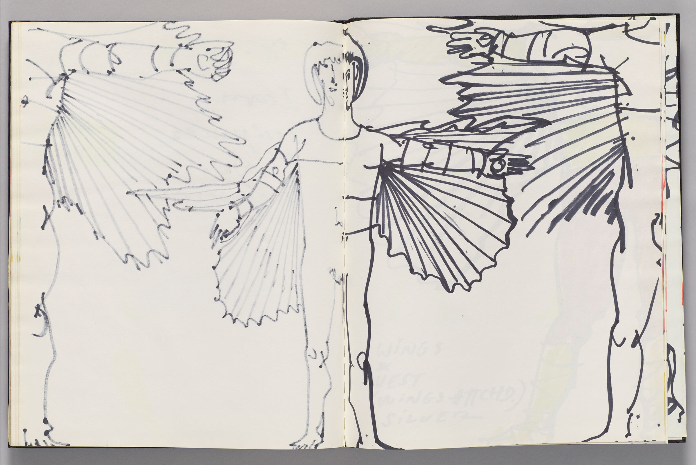 Untitled (Bleed-Through Of Icarus's Body Extended To Icarus Costume Sketches On Right Page, Two-Page Spread)