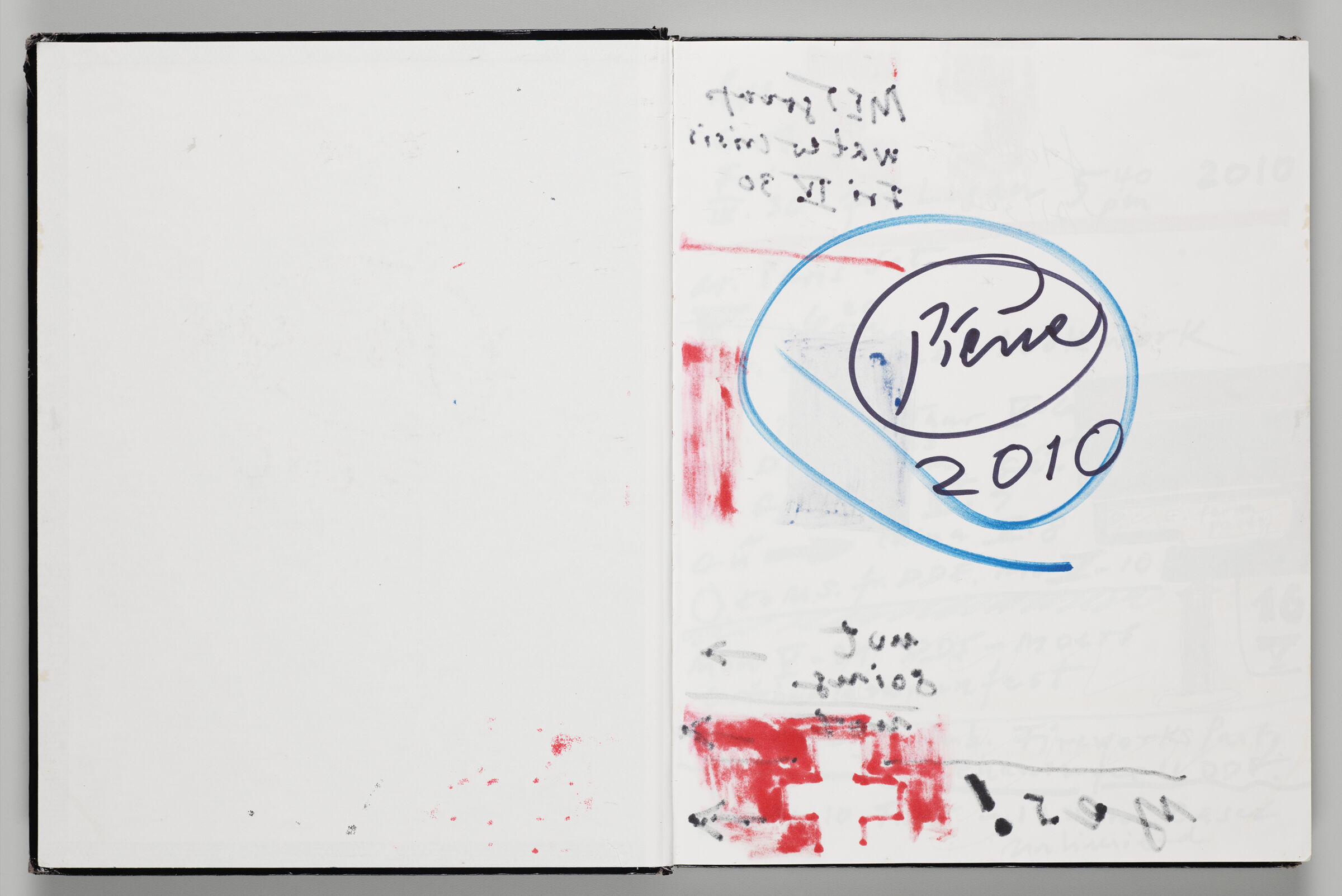 Untitled (Front Endpaper With Color Transfer, Left Page); Untitled (Signature Page And Bleed-Through Of Following Page, Right Page)