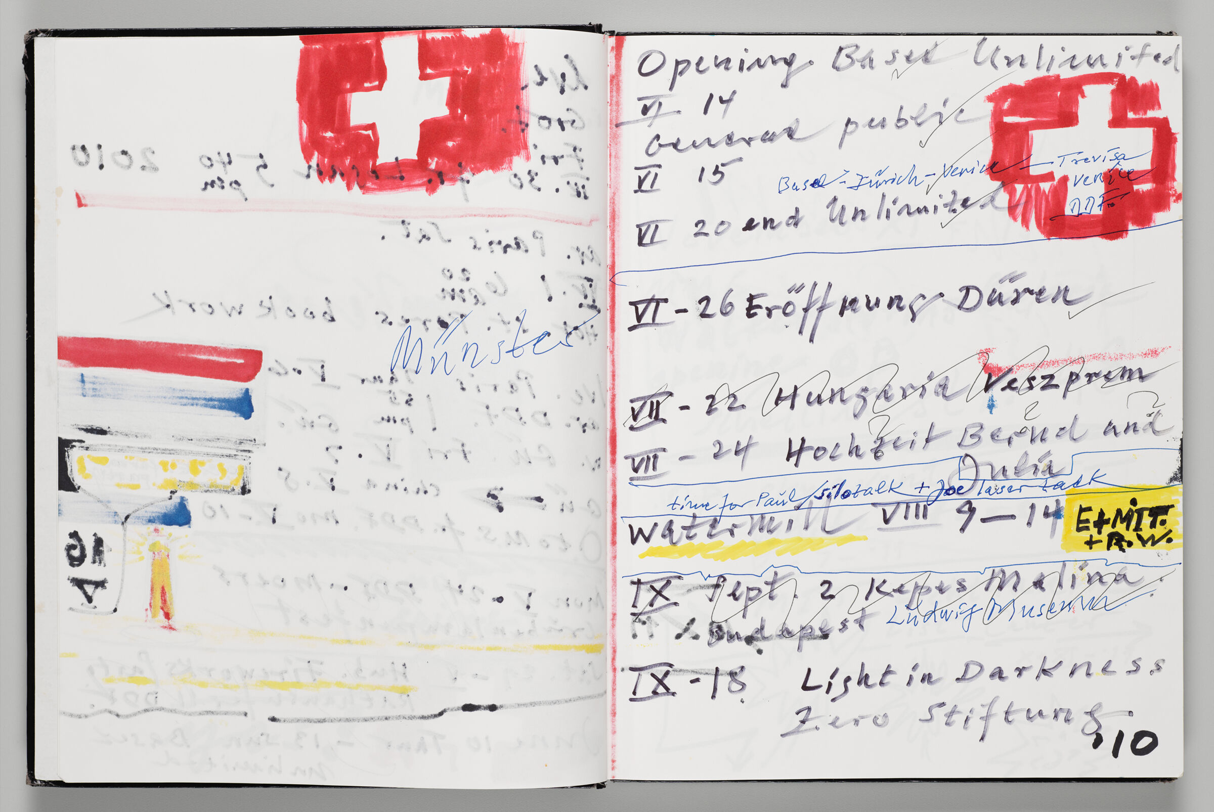Untitled (Note And Bleed-Through Of Previous Page, Left Page); Untitled (Itinerary Notes, Right Page)