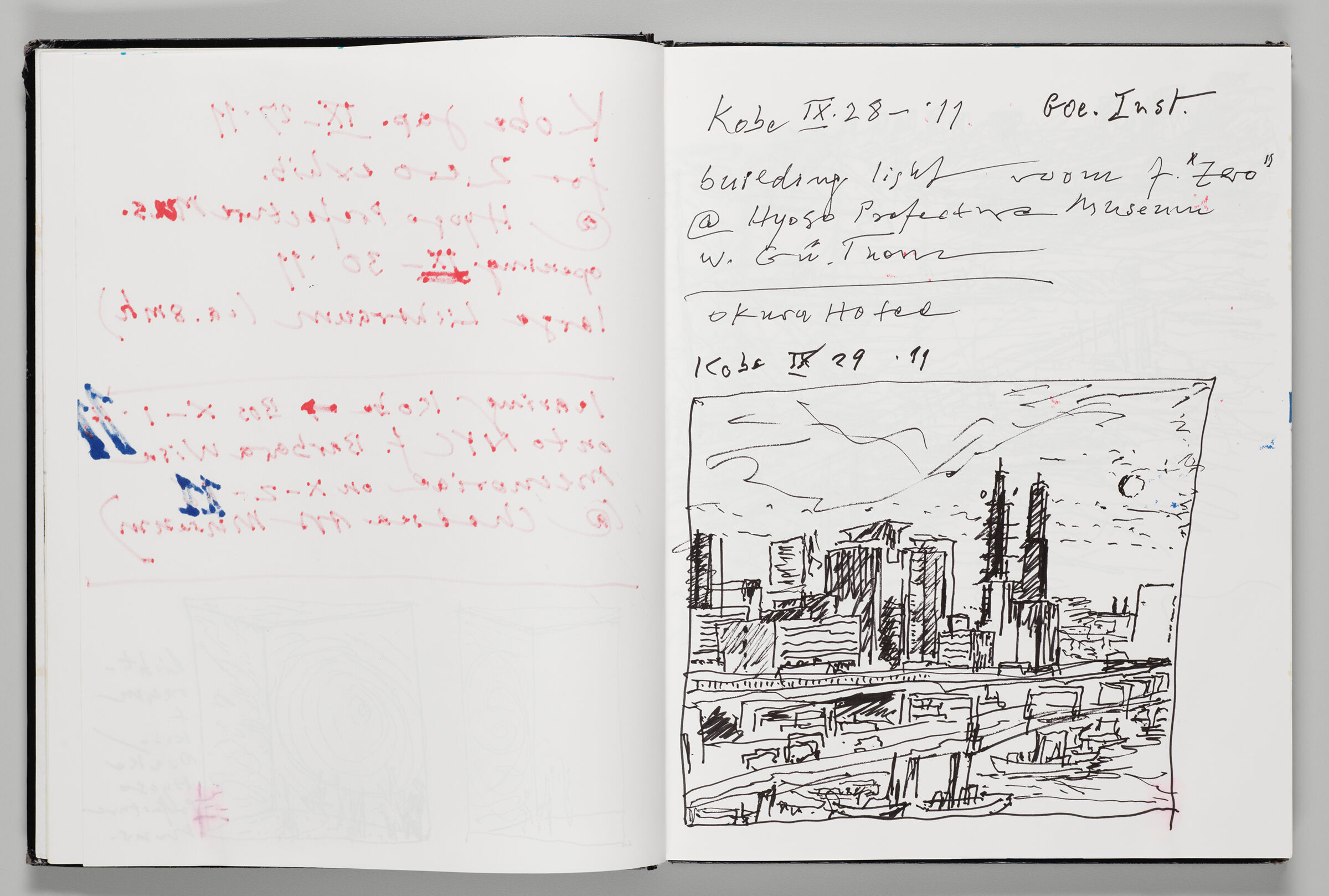 Untitled (Bleed-Through Of Previous Page, Left Page); Untitled (Notes And View Of Kobe, Japan, Right Page)