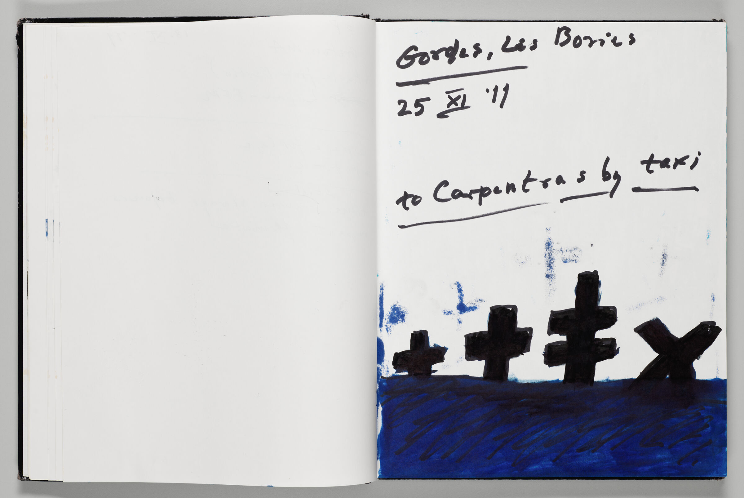 Untitled (Blank With Blue Marks Along Spine, Left Page); Untitled (Cemetery Along Route To Carpentras, France, Right Page)
