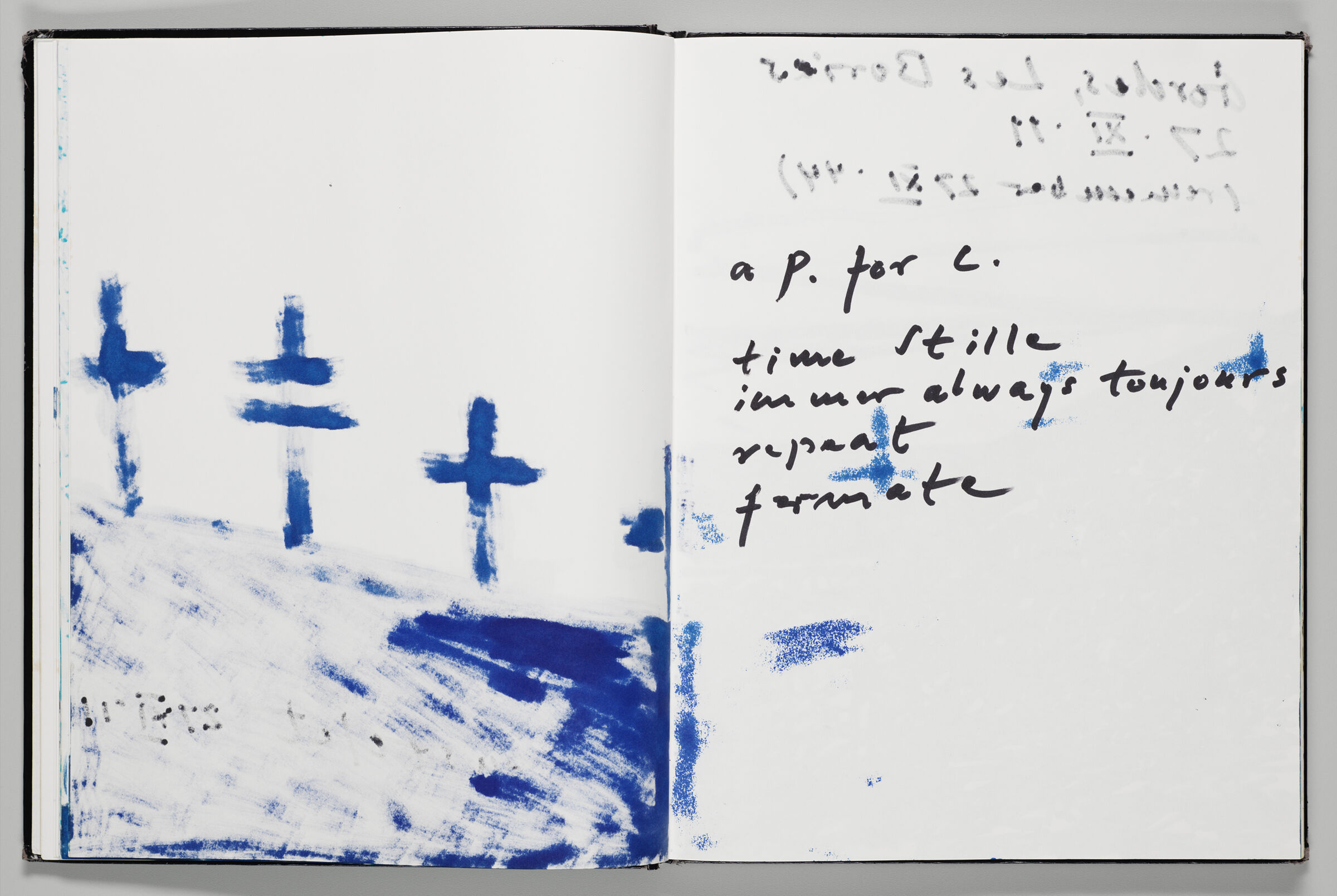 Untitled (Bleed-Through Of Previous Page, Left Page); Untitled (Notes With Color Transfer And Bleed-Through, Right Page)