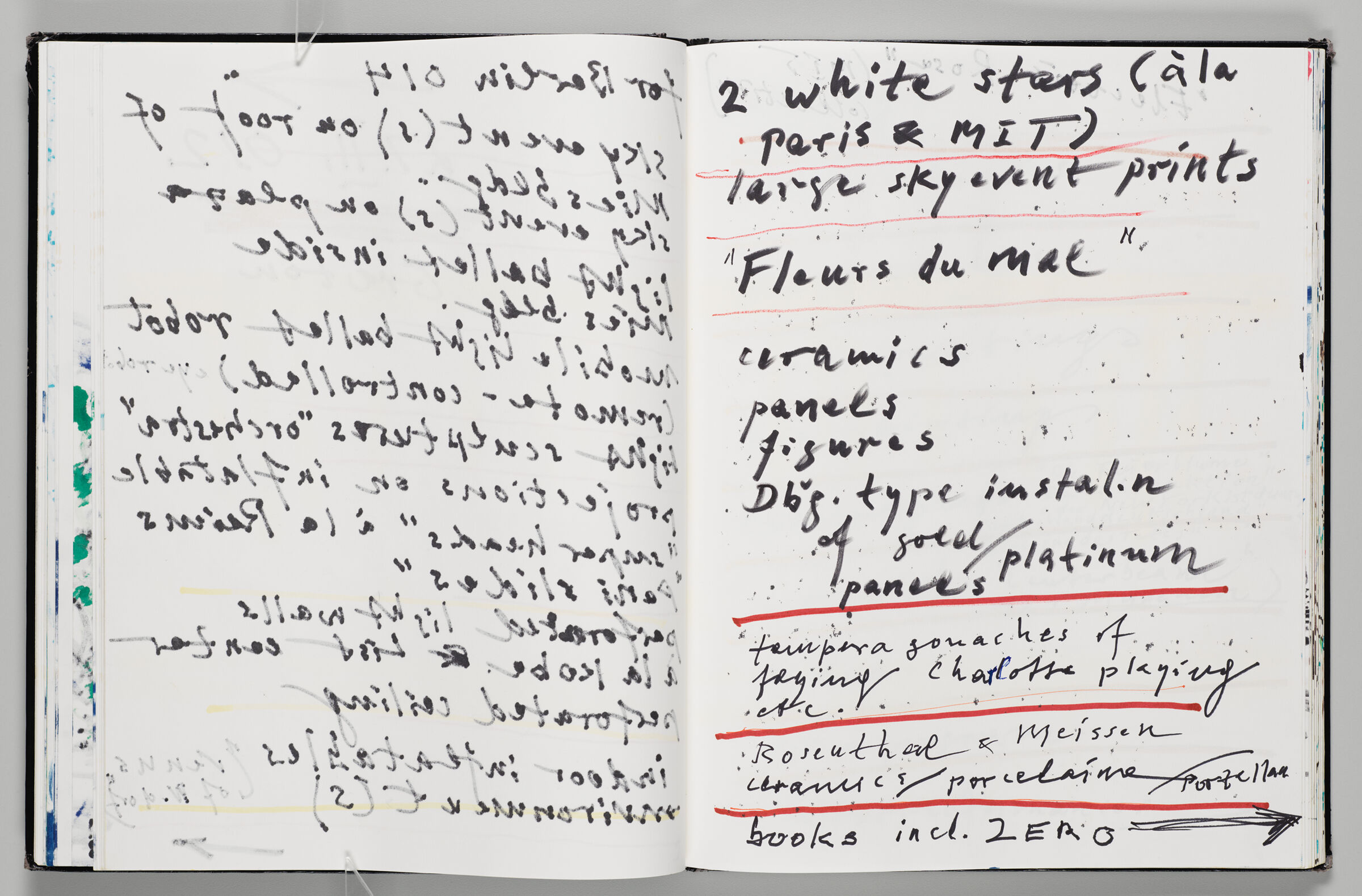 Untitled (Bleed-Through Of Previous Page With Color Transfer, Left Page); Untitled (Notes 