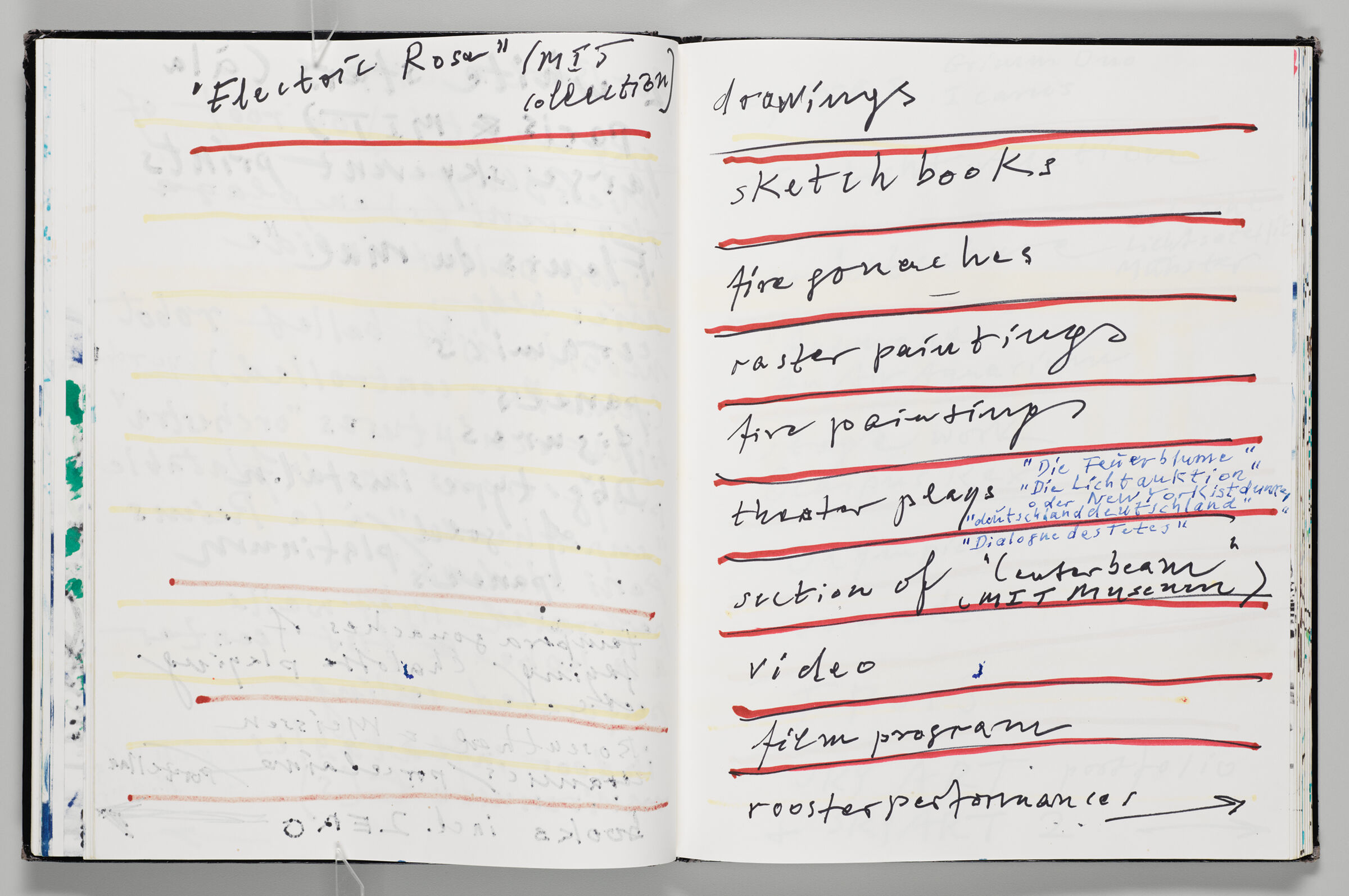 Untitled (Bleed-Through Of Previous Page With Color Transfer And Note, Left Page); Untitled (Notes 