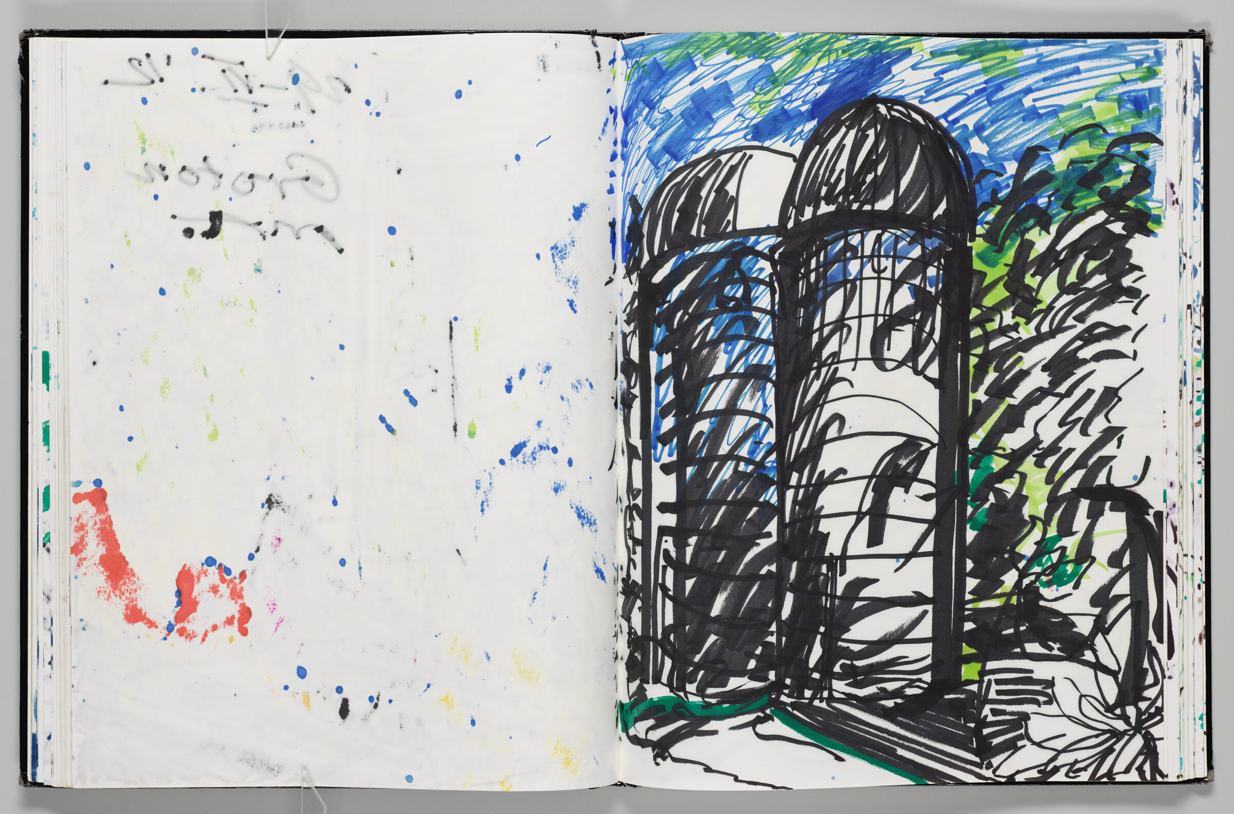 Untitled (Bleed-Through Of Previous Pages, Left Page); Untitled (Silos At Groton, Ma, Home, Right Page)