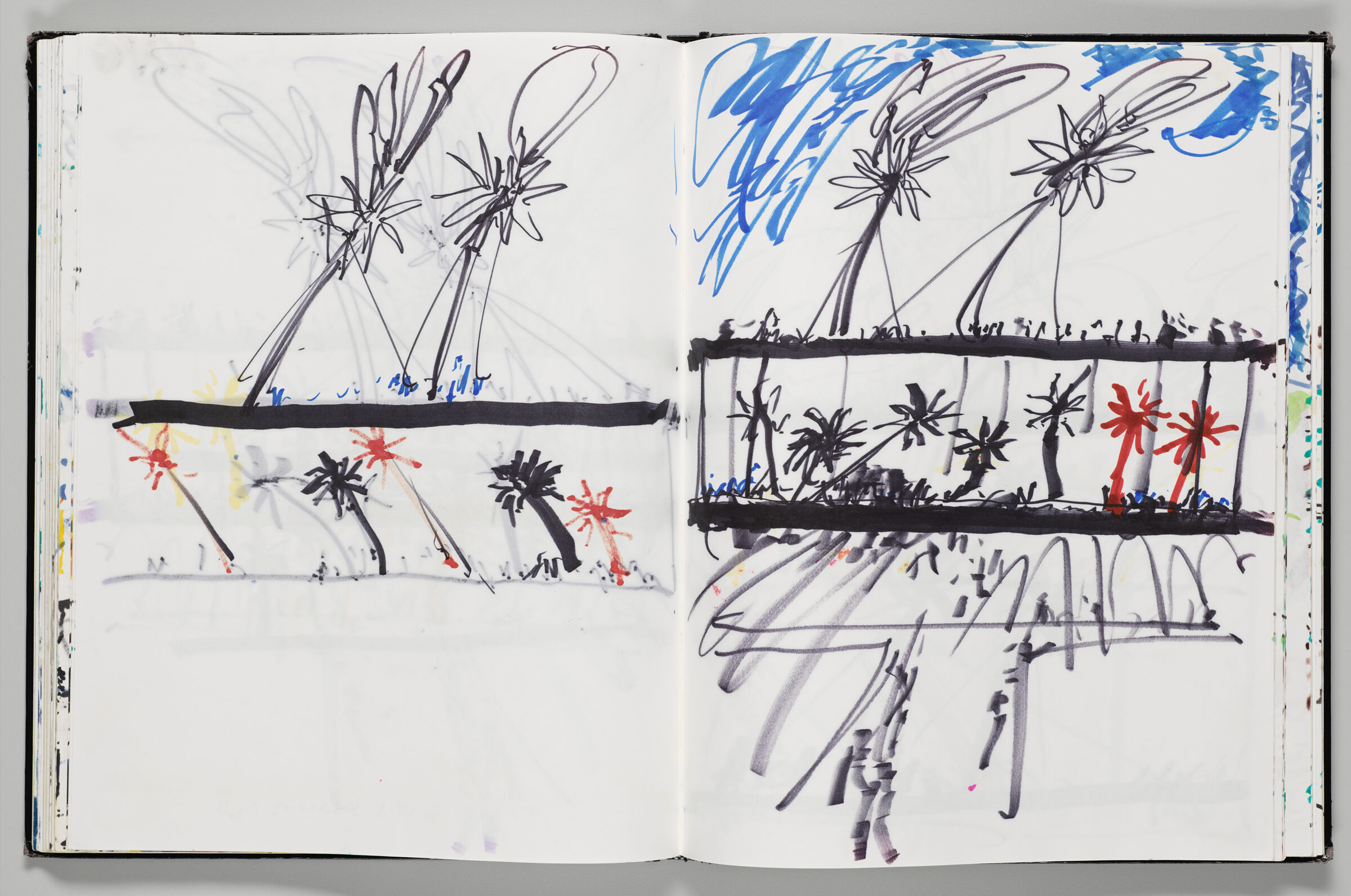 Untitled (Design For Neue Nationalgalerie Inflatables Over Bleed-Through Of Previous Page And Color Transfer, Left Page); Untitled (Design For Neue Nationalgalerie Inflatables Over Bleed-Through Of Following Page And Color Transfer, Right Page)
