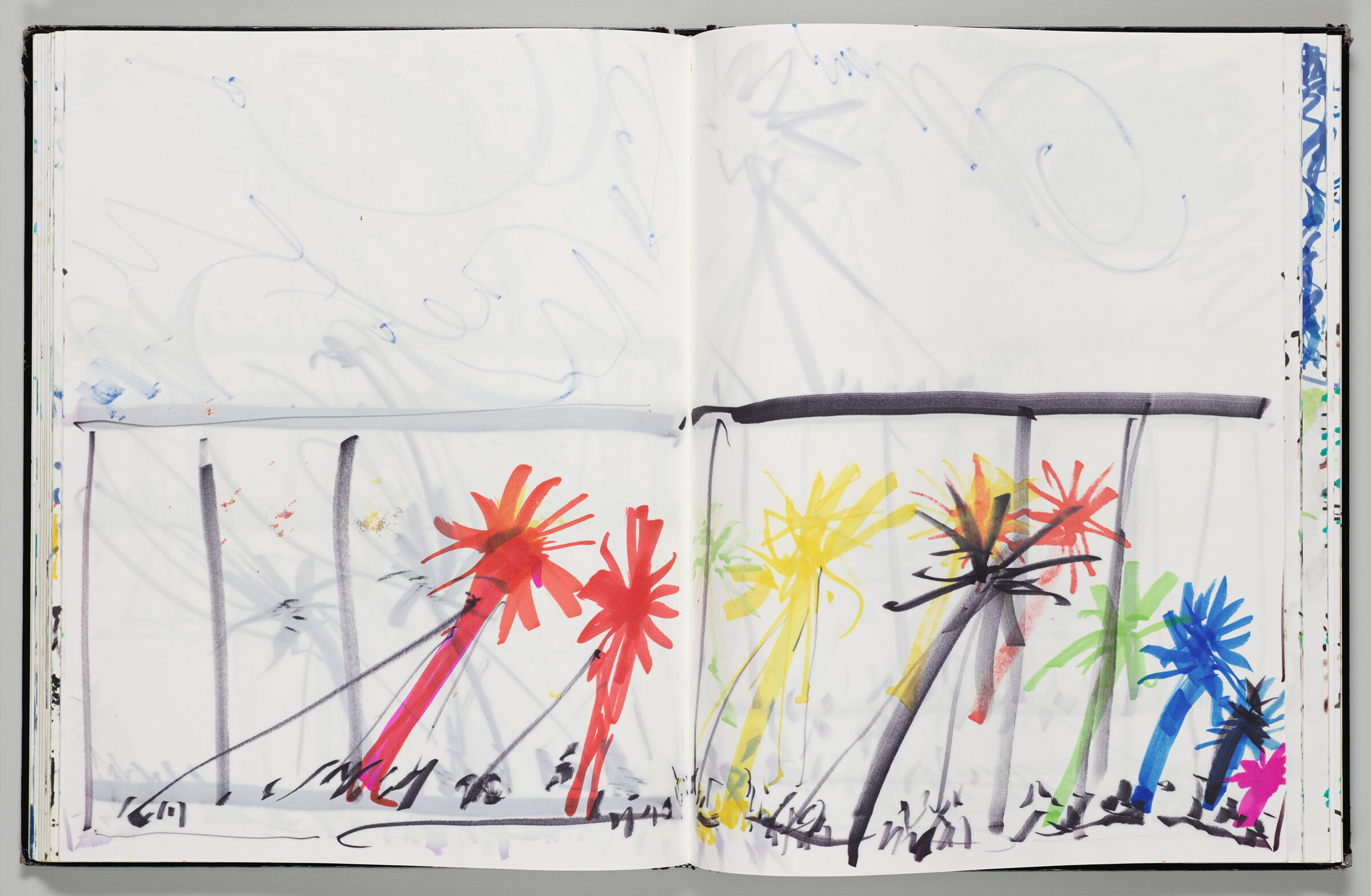 Untitled (Design For Neue Nationalgalerie Inflatables Over Bleed-Through And Color Transfer, Two-Page Spread)