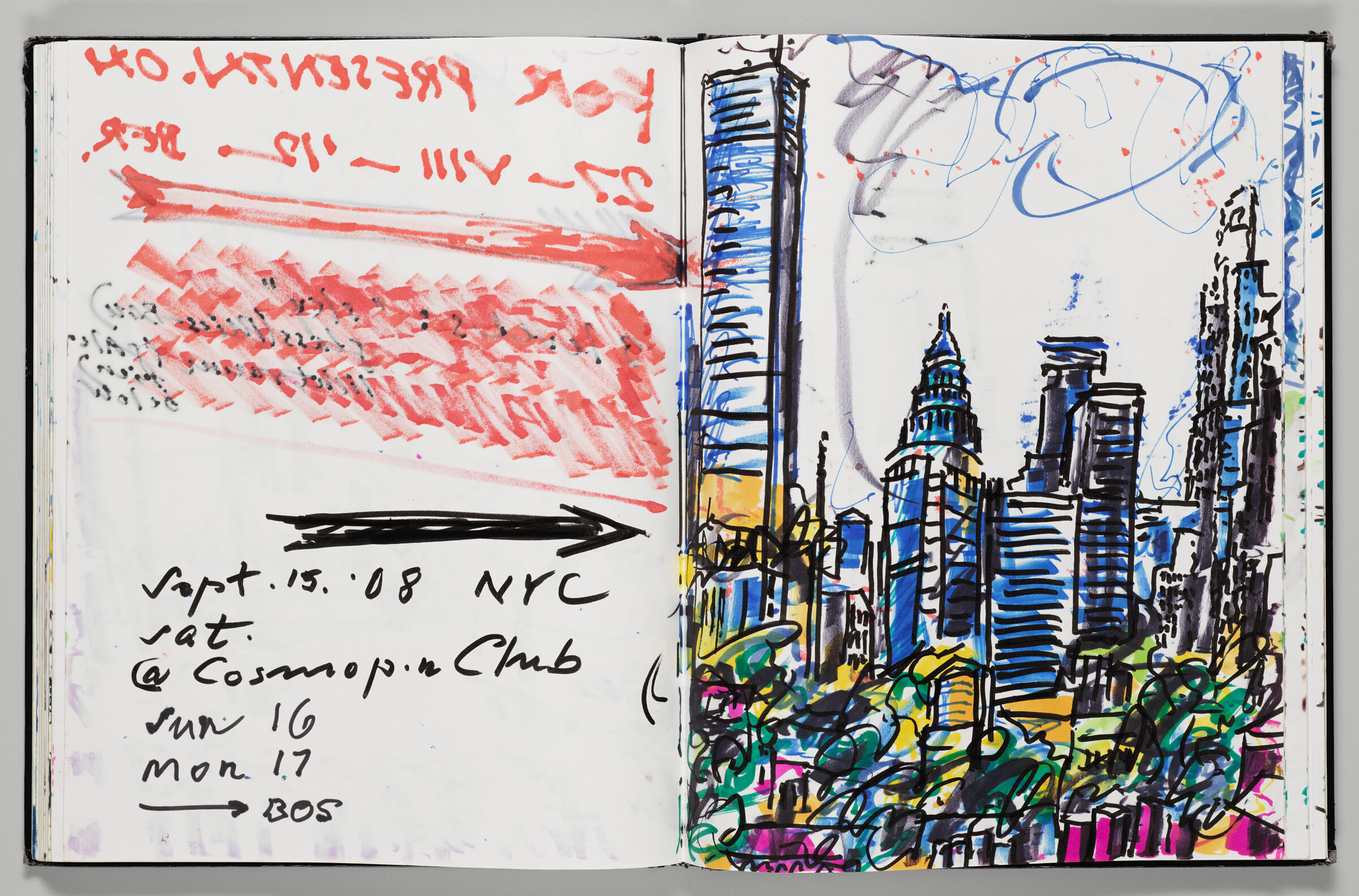 Untitled (Bleed-Through Of Previous Page And Note, Left Page); Untitled (View Of New York City, Right Page)