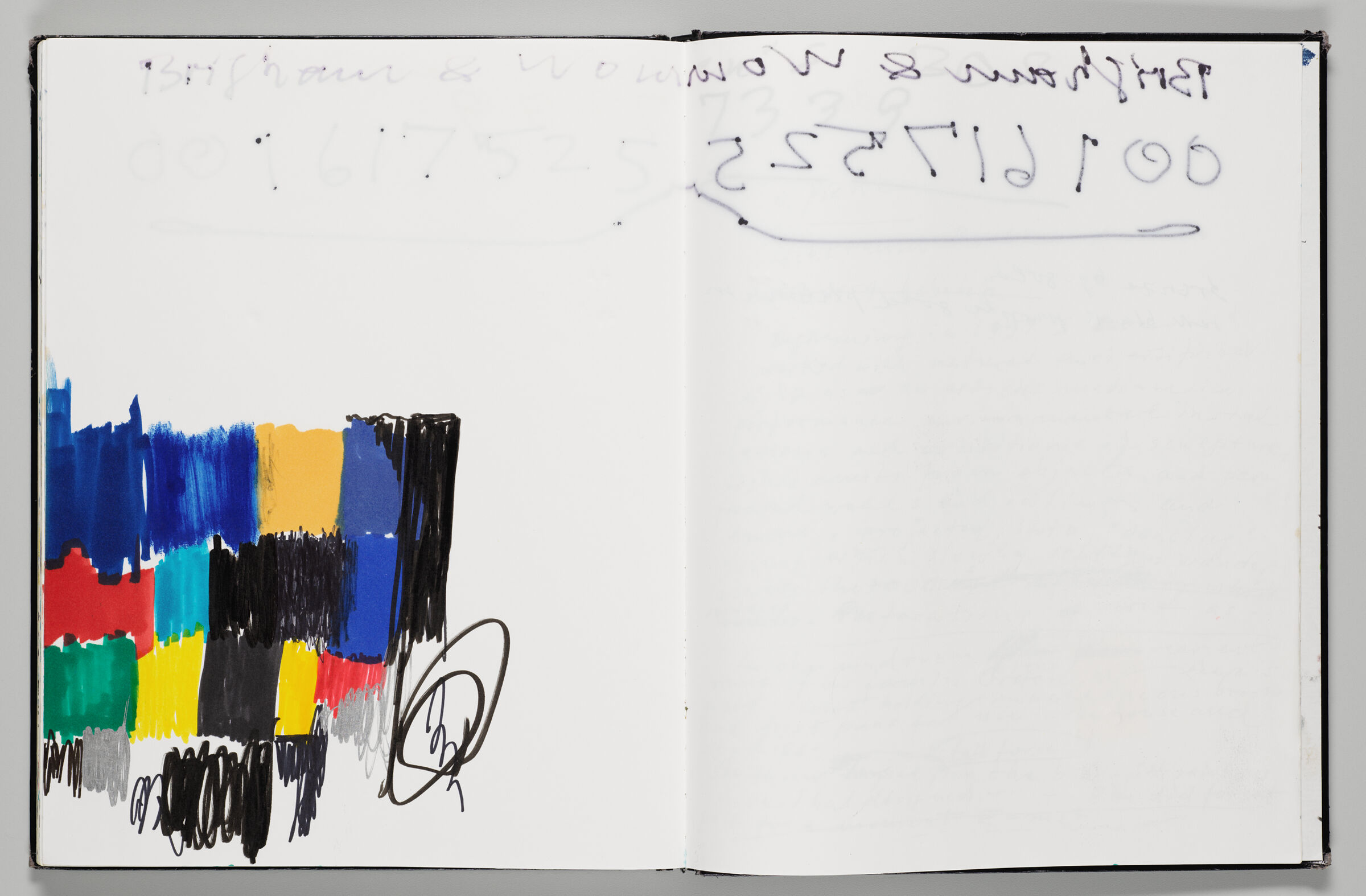 Untitled (Marker Test With Color Transfer, Left Page); Untitled (Bleed-Through Of Following Page, Right Page)