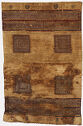 Tapestry with four brown squares in the center and brown bands at the bottom and top