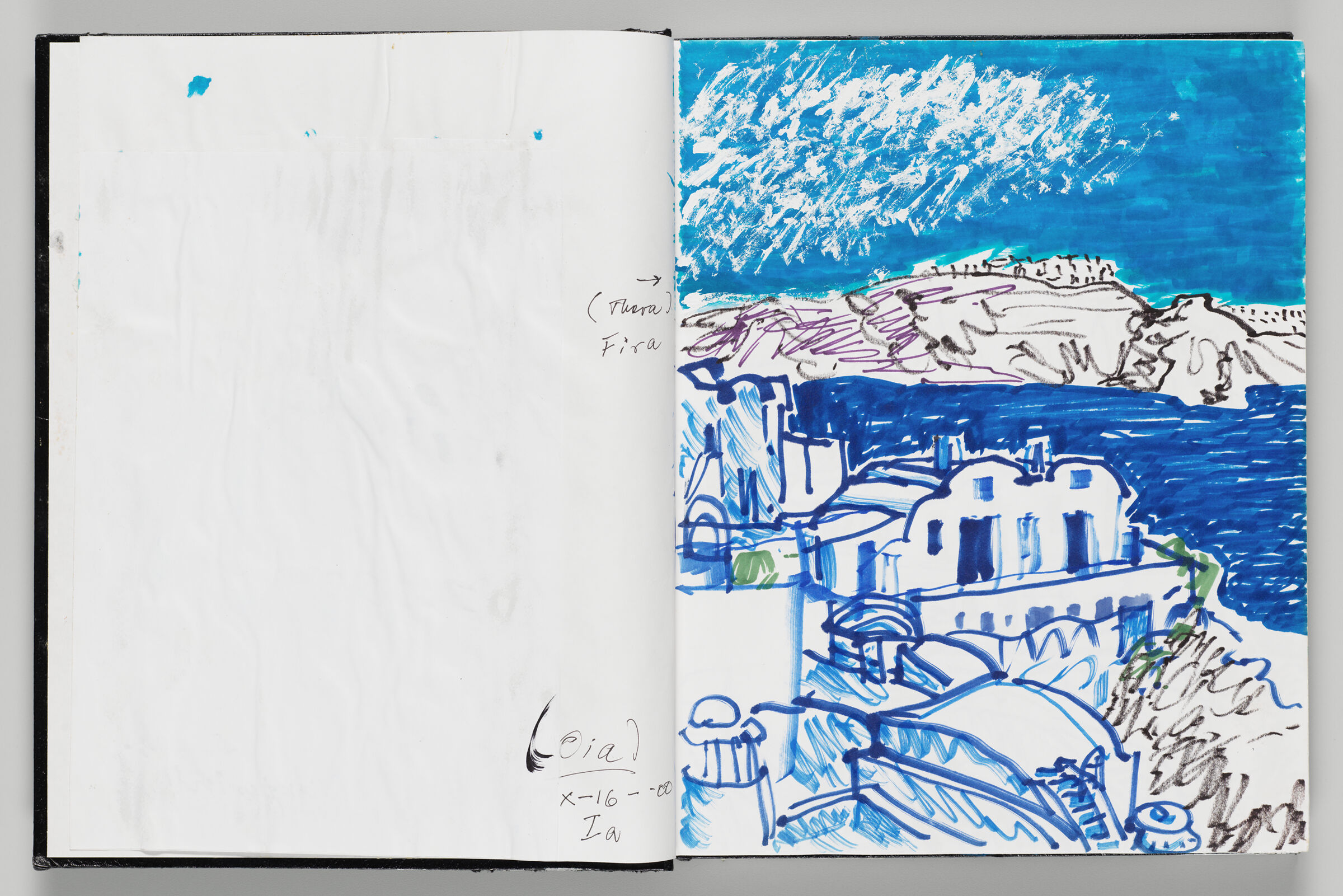 Untitled (Blank Adhered Sheet And Notes, Left Page); Untitled (View Of Santorini, Right Page)
