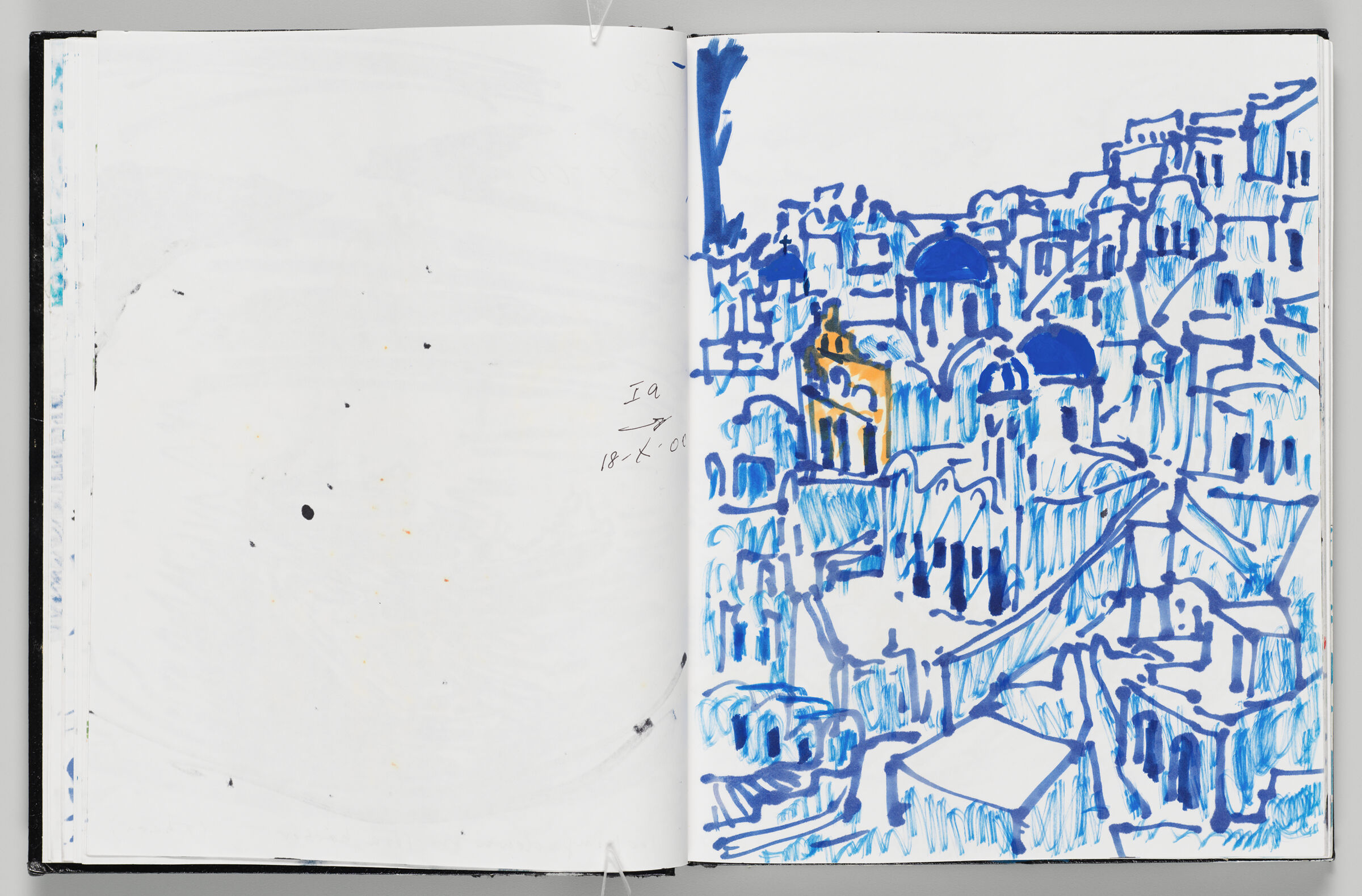 Untitled (Bleed-Through Of Previous Page With Note, Left Page); Untitled (Santorini Cityscape, Right Page)