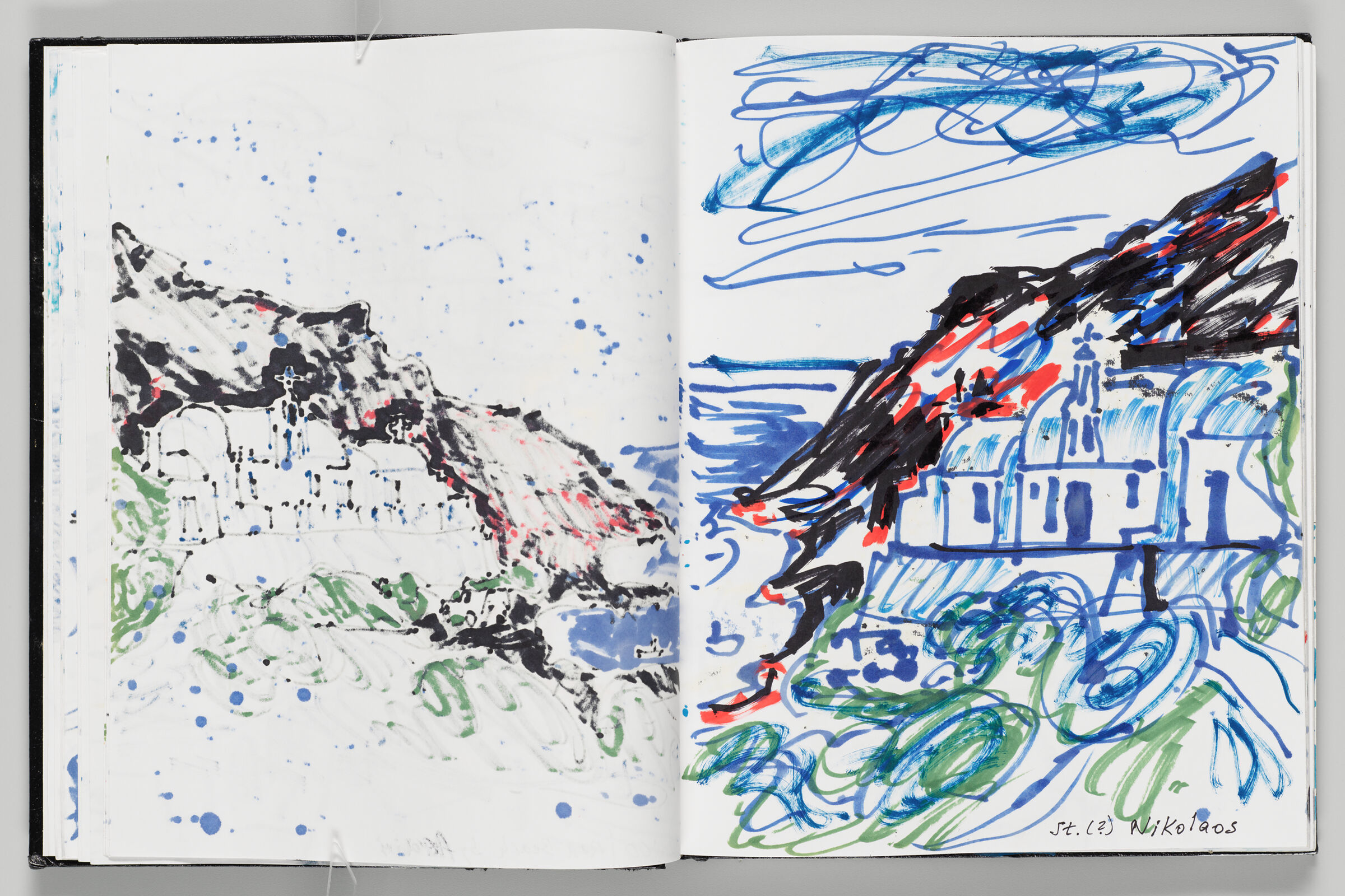 Untitled (Bleed-Through Of Previous Page, Left Page); Untitled (View Of Greek Village With Color Transfer, Right Page)