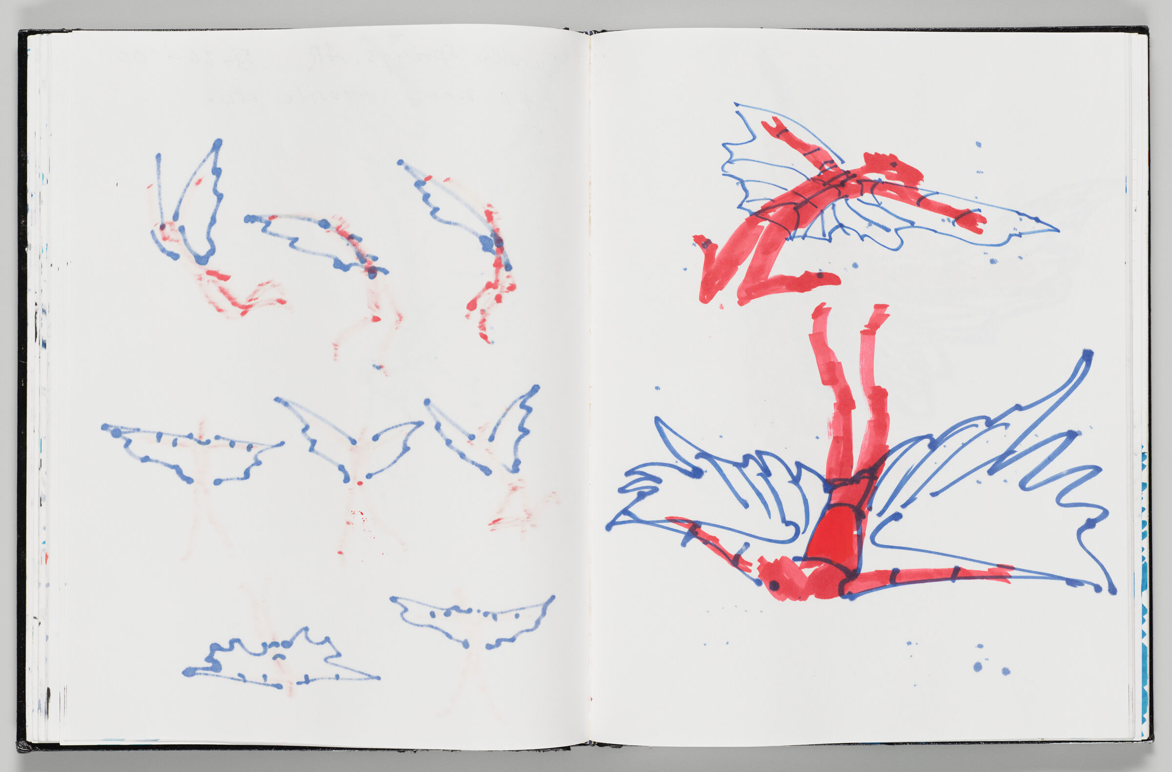 Untitled (Bleed-Through Of Previous Page With Color Transfer, Left Page); Untitled (Flying Figures With Color Transfer, Right Page)