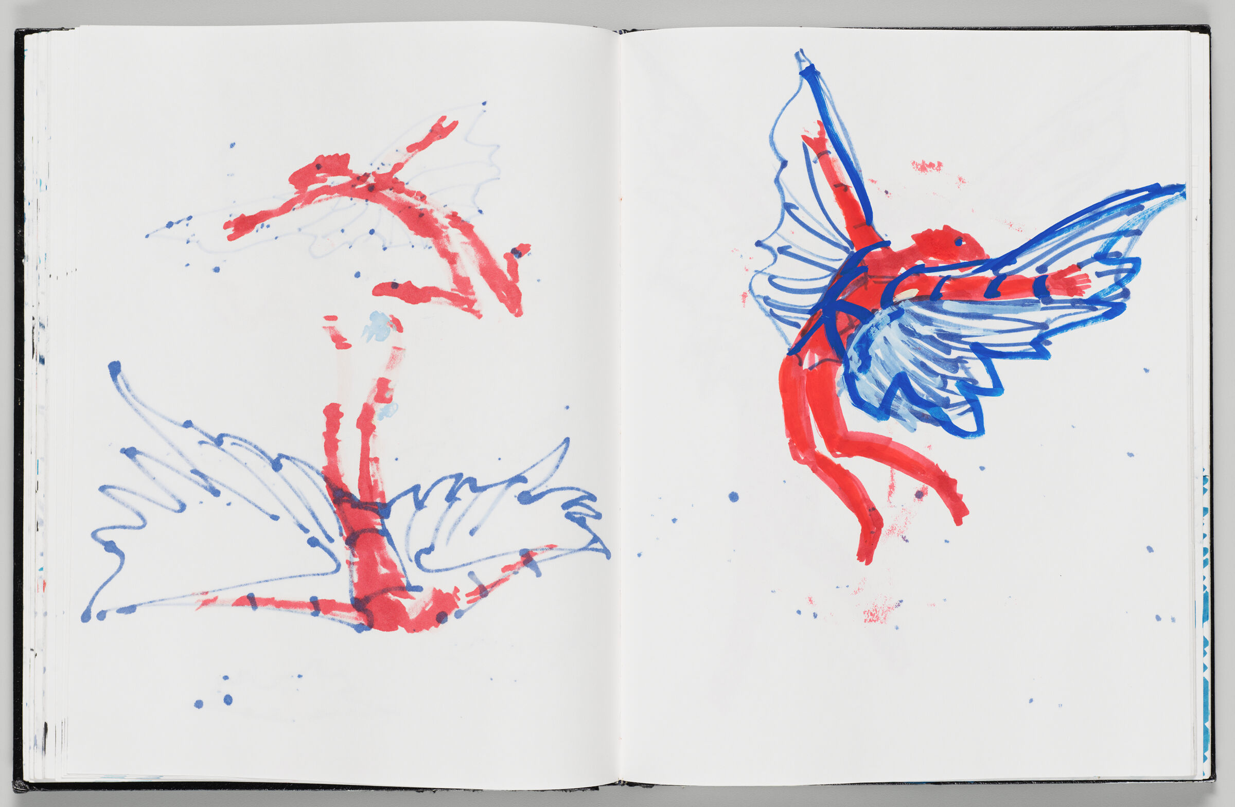 Untitled (Bleed-Through Of Previous Page With Color Transfer, Left Page); Untitled (Flying Figure With Color Transfer, Right Page)