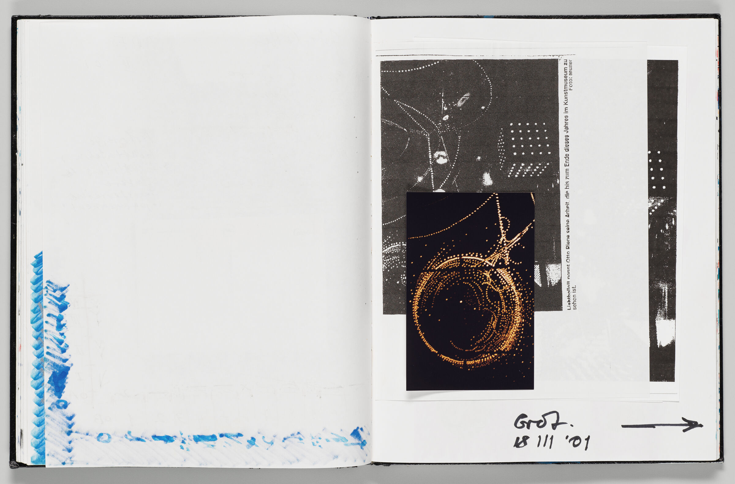 Untitled (Bleed-Through From Previous Page, Left Page); Untitled (Photograph, Adhered Photocopies, Fax From Heinz Mack, Note, And Bleed-Through From Following Page, Right Page)