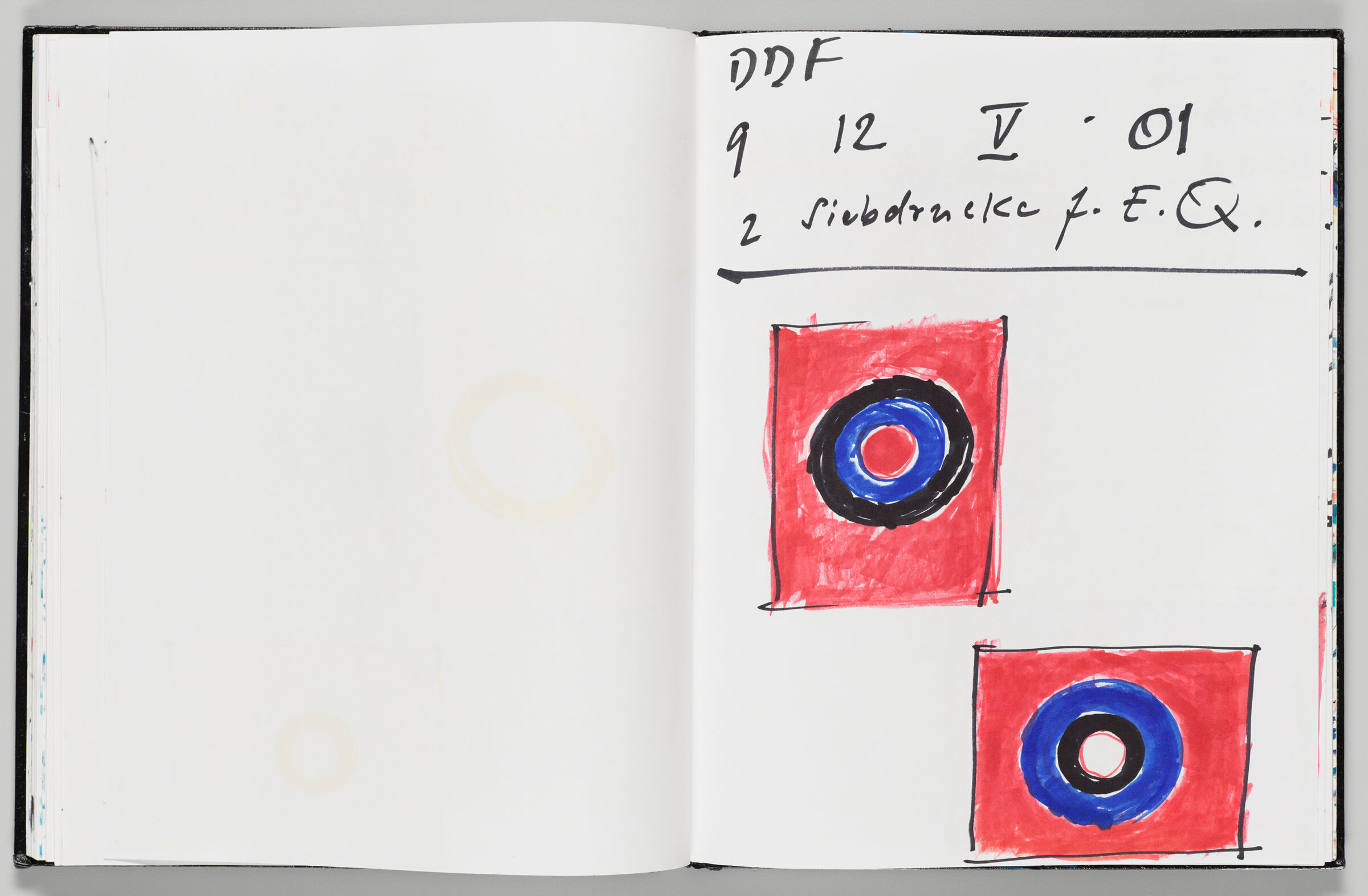 Untitled (Blank, Left Page); Untitled (Designs For Silkscreen Prints, Right Page)