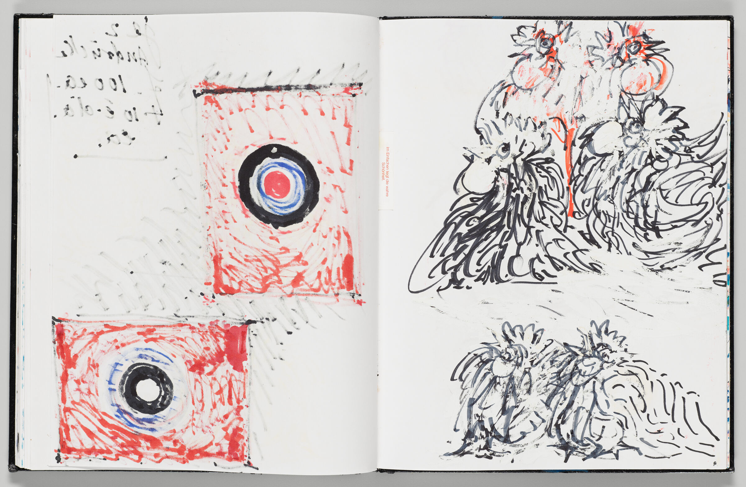 Untitled (Bleed-Through From Previous Page, Left Page); Untitled (Roosters, Right Page)