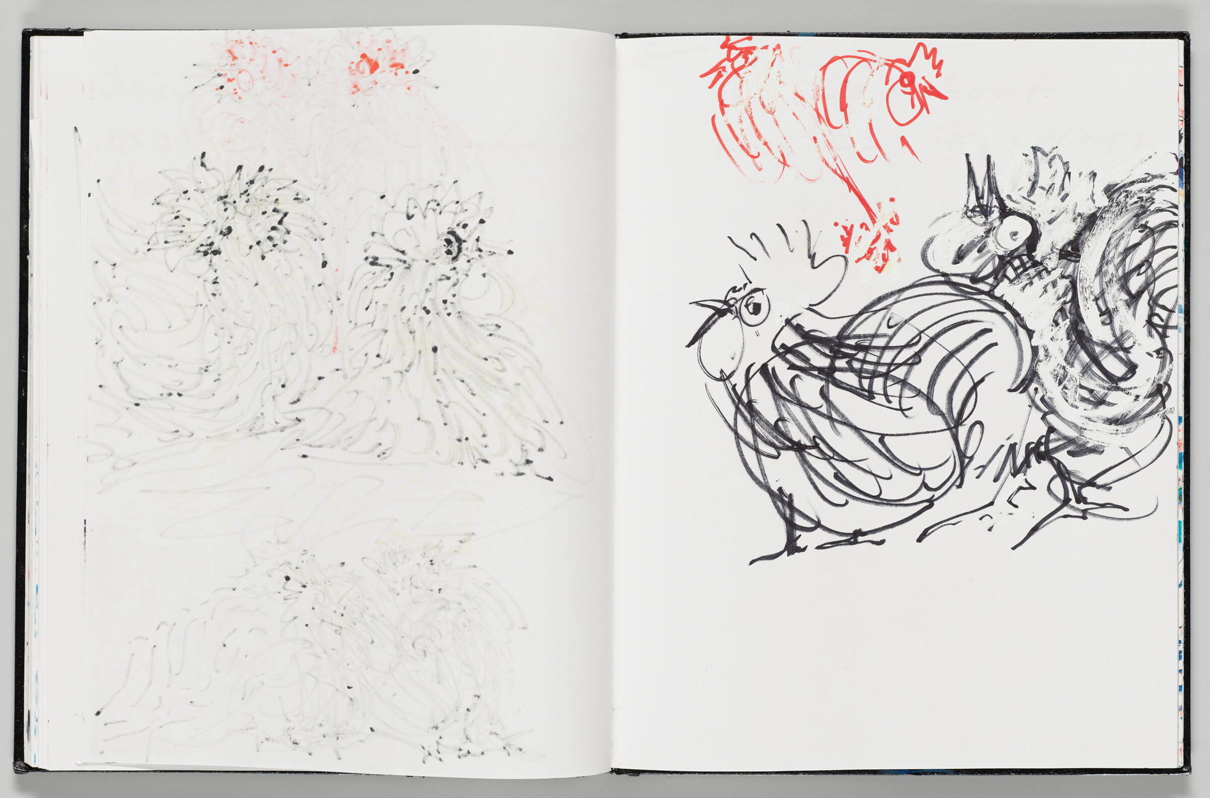 Untitled (Bleed-Through From Previous Page, Left Page); Untitled (Roosters, Right Page)