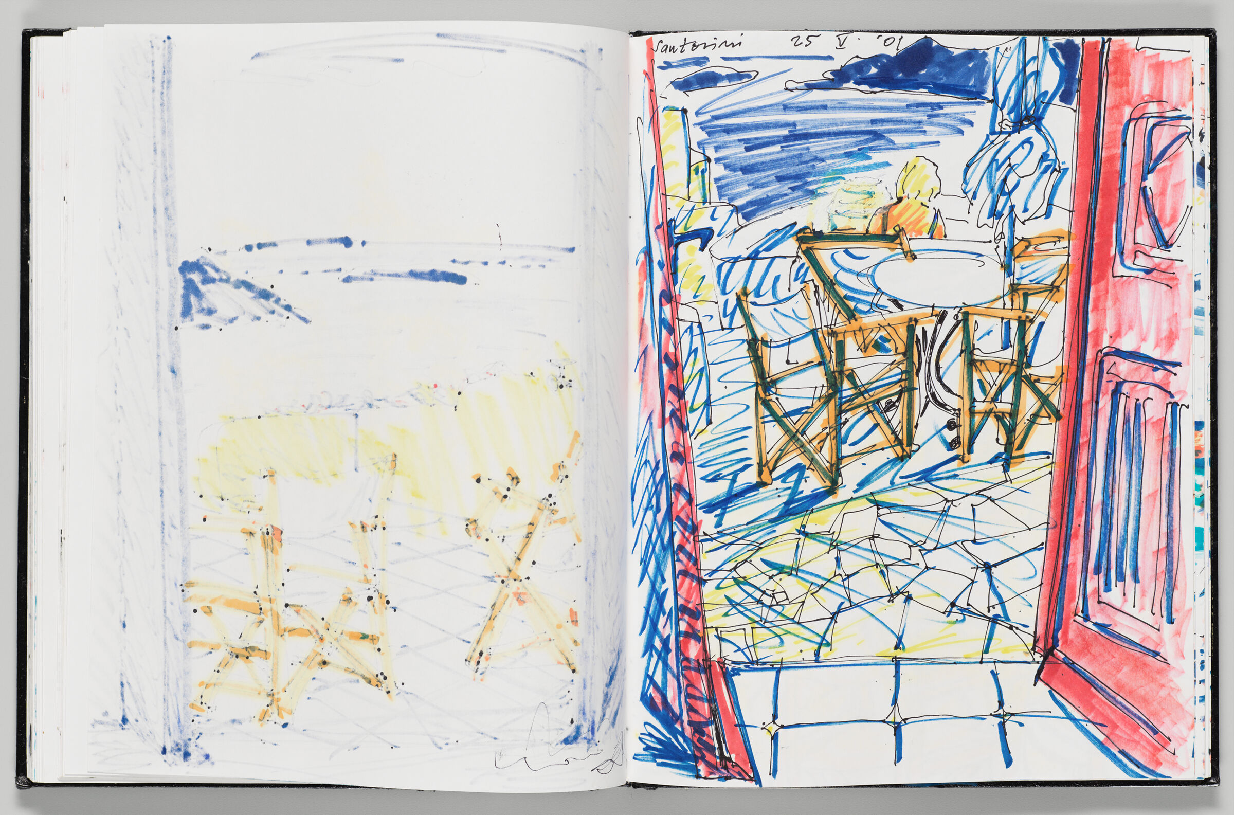 Untitled (Bleed-Through From Previous Page, Left Page); Untitled (View Of Santorini With Female Figure On Balcony, Right Page)