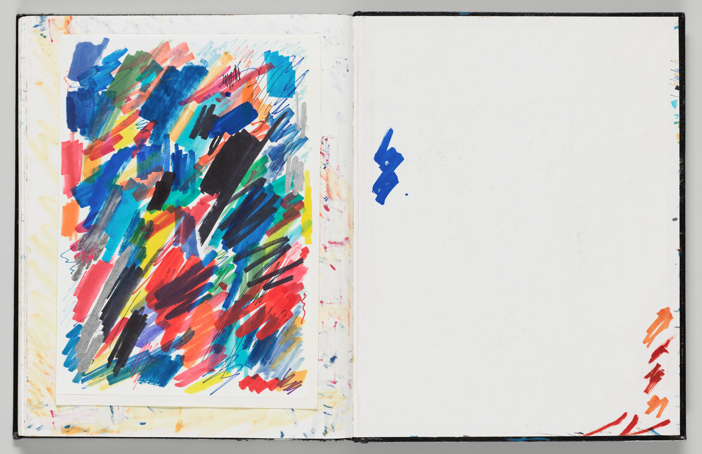Untitled (Bleed-Through Of Previous Page And Color Transfer, Left Page); Untitled (Back Endpaper With Stray Marks, Right Page)