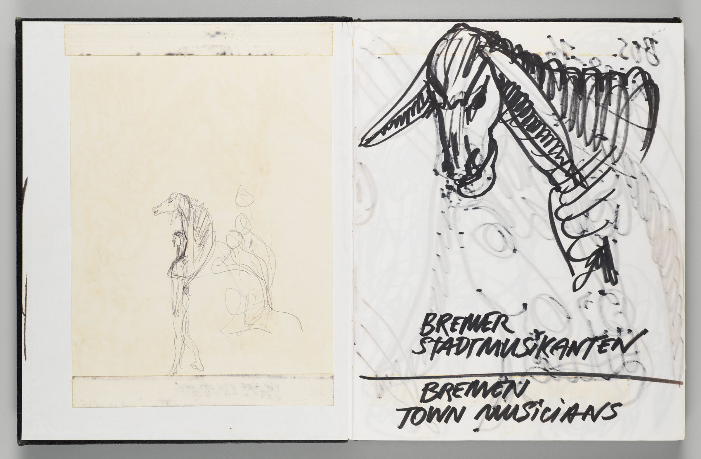 Untitled (Front Endpaper With Adhered Sketch, Left Page); Untitled (