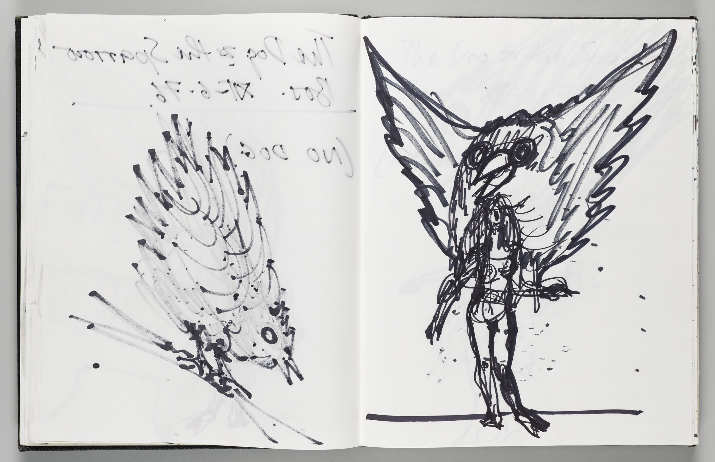 Untitled (Bleed-Through Of Previous Page, Left Page); Untitled (Sparrow Headpiece On Figure, Right Page)