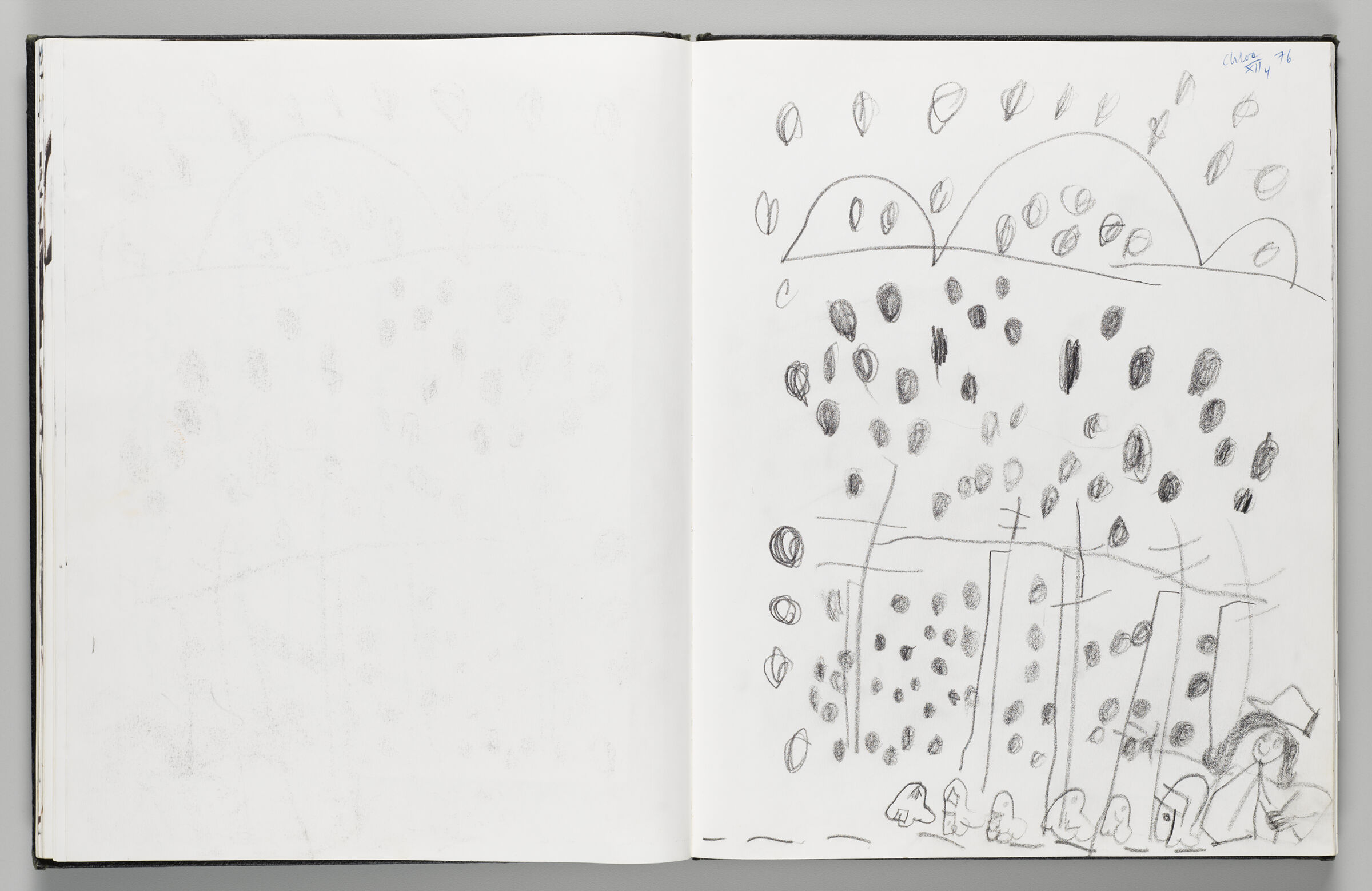 Untitled (Graphite Transfer, Left Page); Untitled (Sketch By Piene's Daughter [Chloe] Right Page)