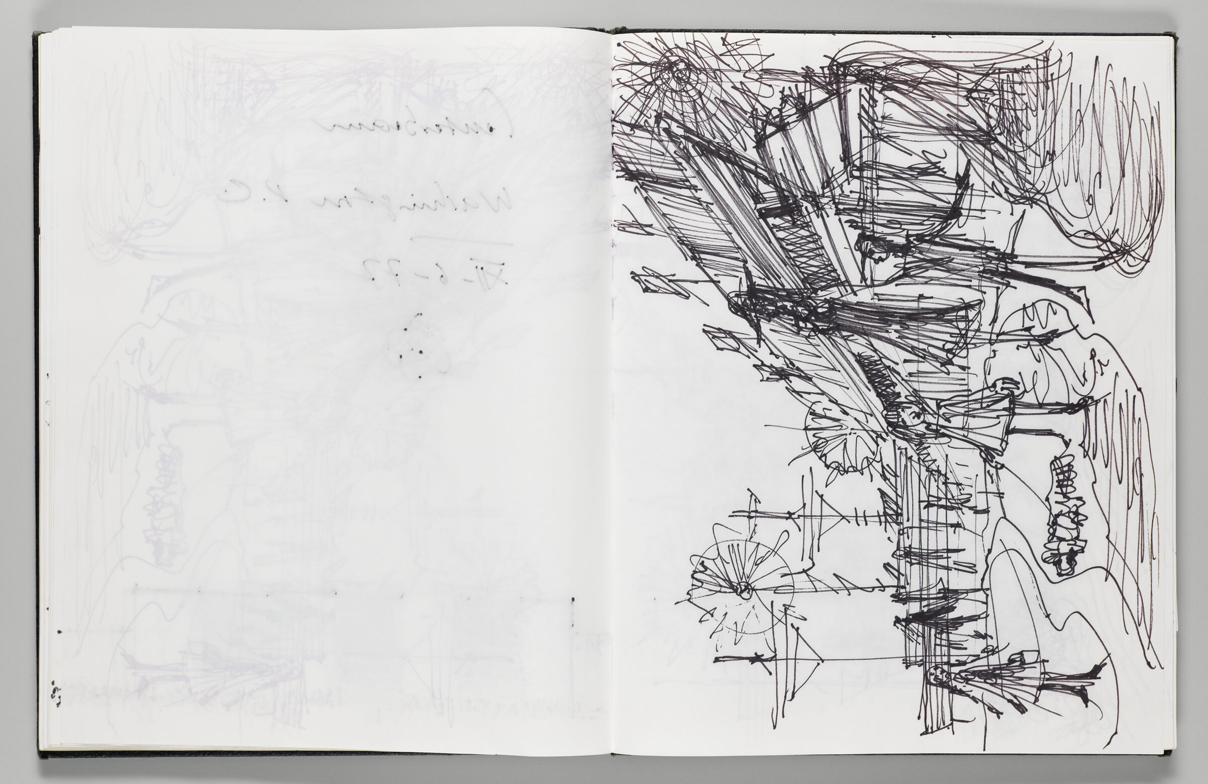 Untitled (Bleed-Through Of Previous Page And Color Transfer, Left Page); Untitled (Centerbeam Sketch, Right Page)