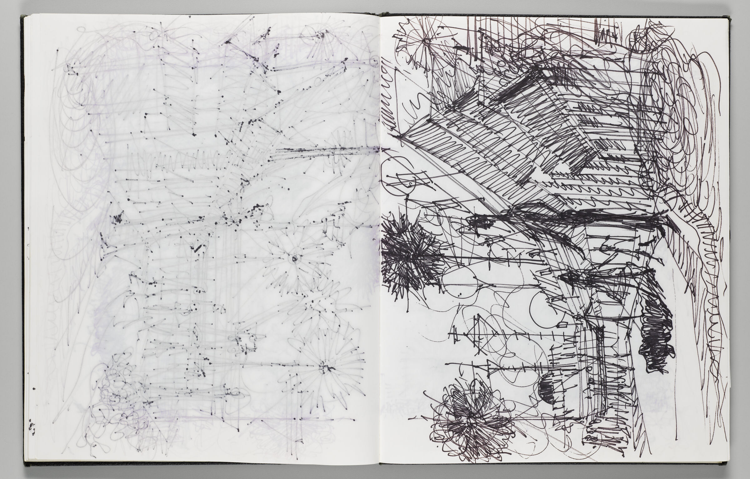 Untitled (Bleed-Through Of Previous Page And Color Transfer, Left Page); Untitled (Centerbeam Sketch, Right Page)