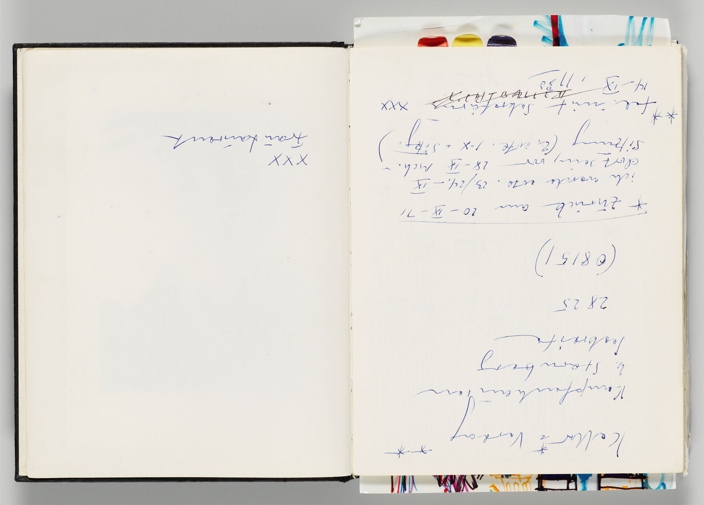 Untitled (Note, Left Page); Untitled (Notes [Upside Down], Right Page)