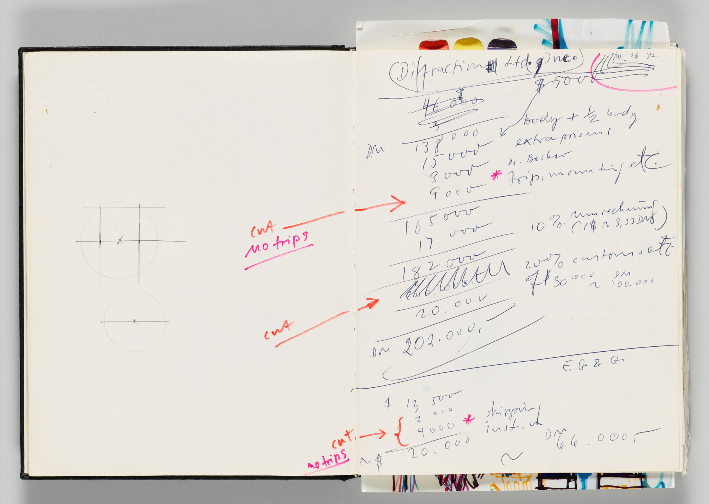 Untitled (Design And Notes, Left Page); Untitled (Budget Calculations, Right Page)