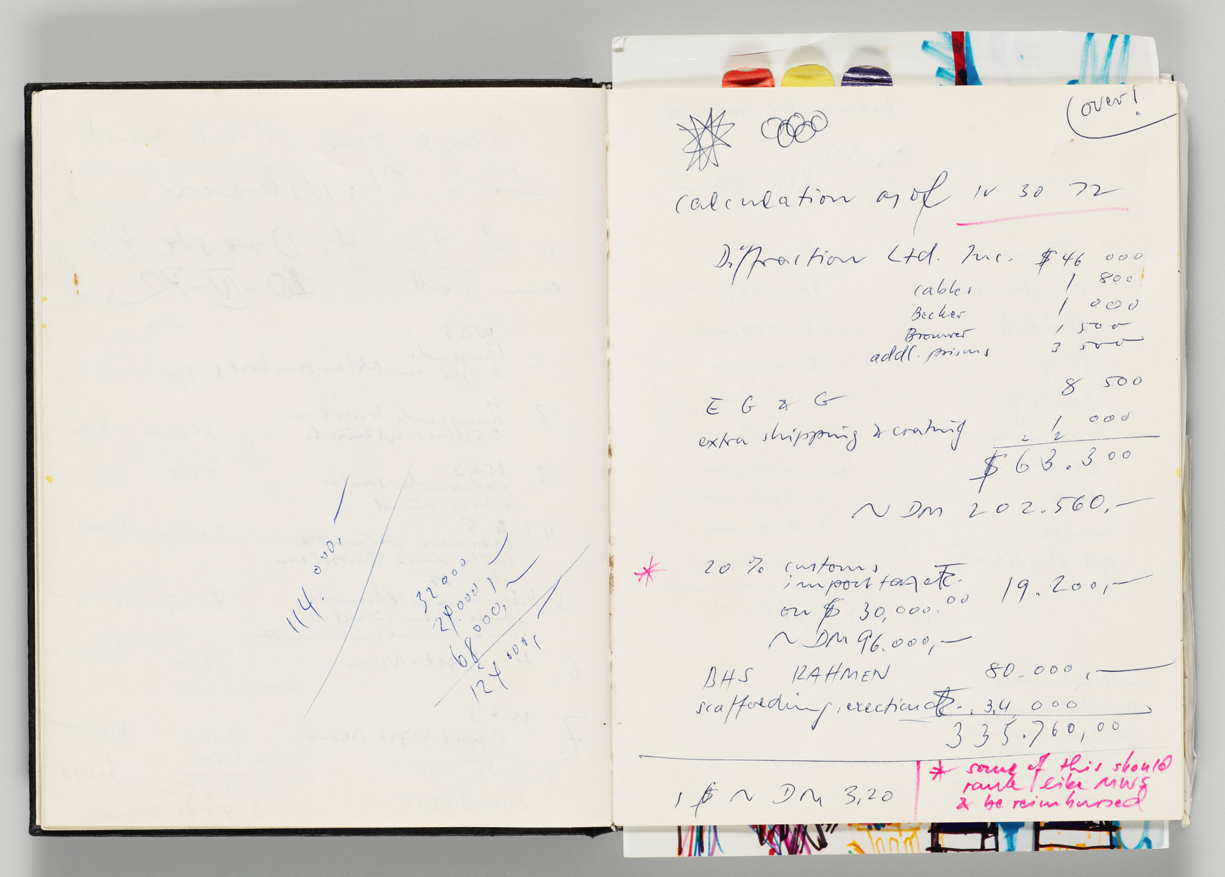 Untitled (Notes, Left Page); Untitled (Calculations And Notes, Right Page)