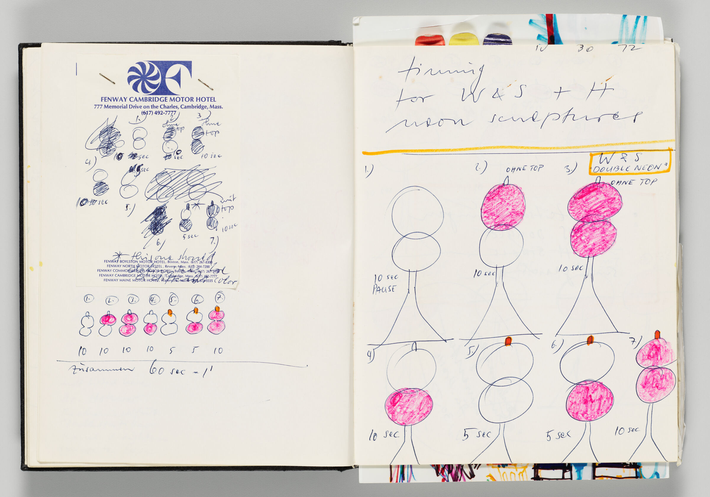 Untitled (Stapled Notes Atop Designs, Left Page); Untitled (Designs And Notes On Timing For 