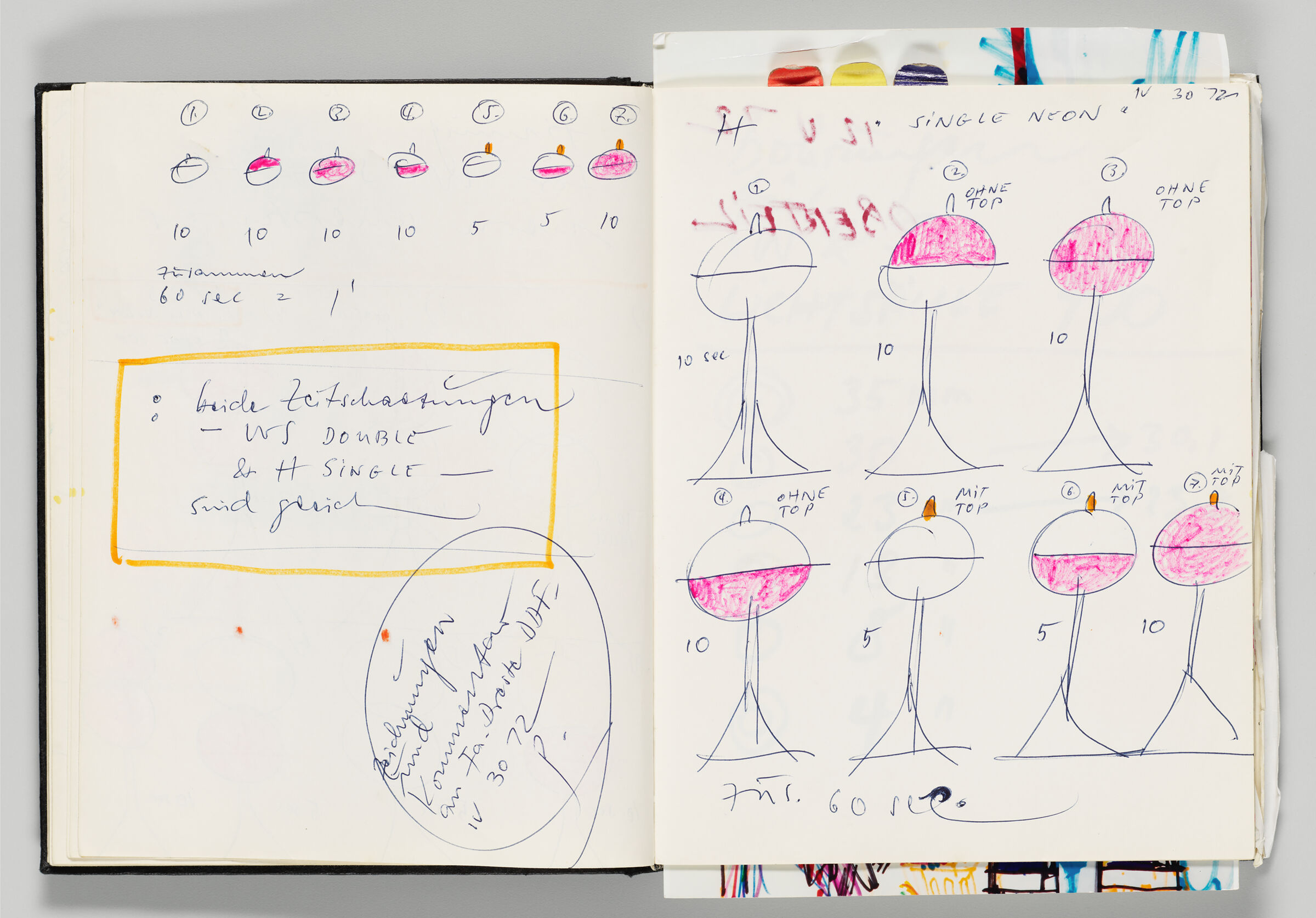 Untitled (Notes And Designs, Left Page); Untitled (Designs And Notes On Timing For 