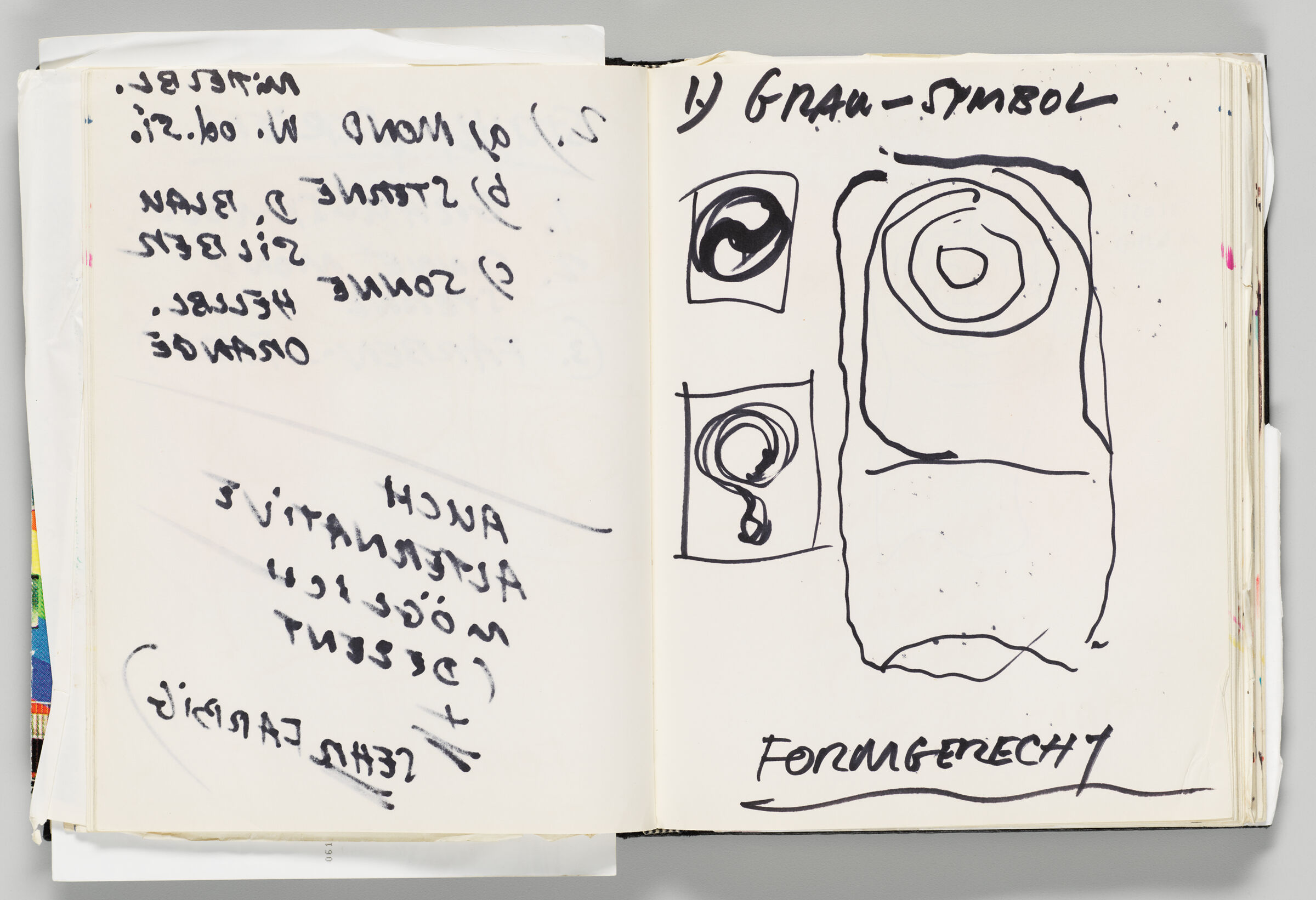 Untitled (Bleed-Through Of Previous Page And Faint Color Transfer, Left Page); Untitled (Notes And Faint Color Transfer, Right Page)