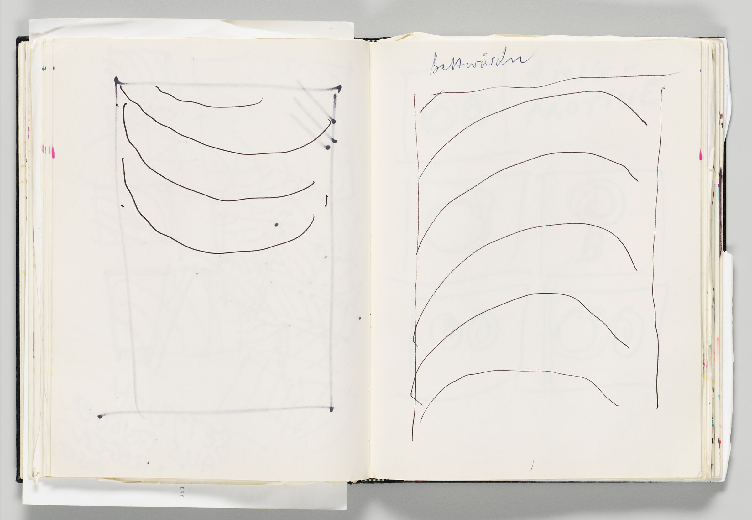 Untitled (Design Over Bleed-Through Of Previous Page, Left Page); Untitled (Design And Note, Right Page)