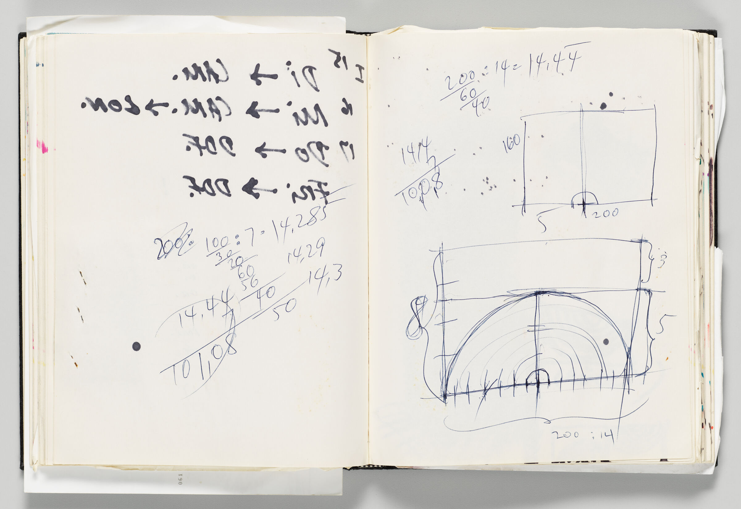 Untitled (Calculations And Bleed-Through Of Previous Page, Left Page); Untitled (Calculations For Rainbow Design, Right Page)